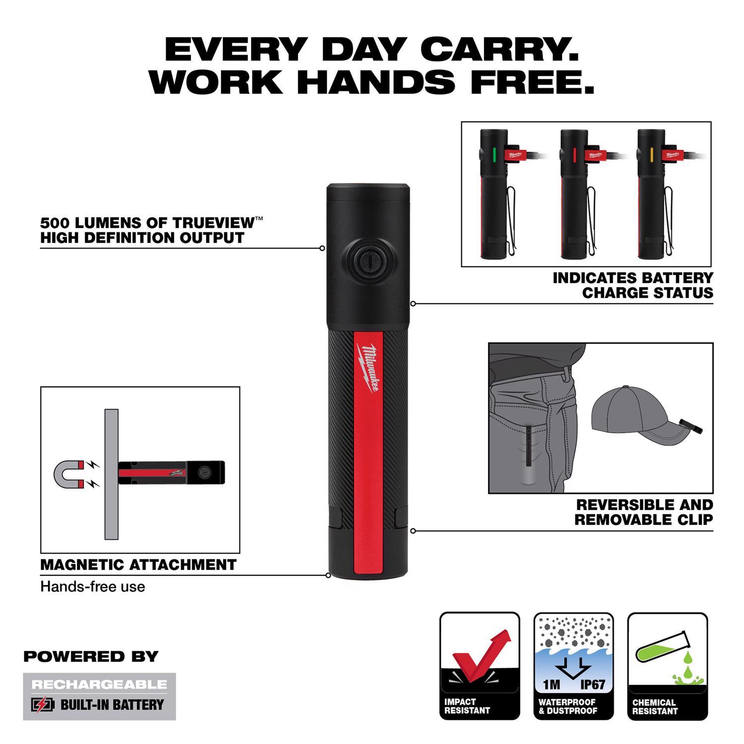 Milwaukee 500 lm Black/Red LED Rechargeable Rechargeable Flashlight