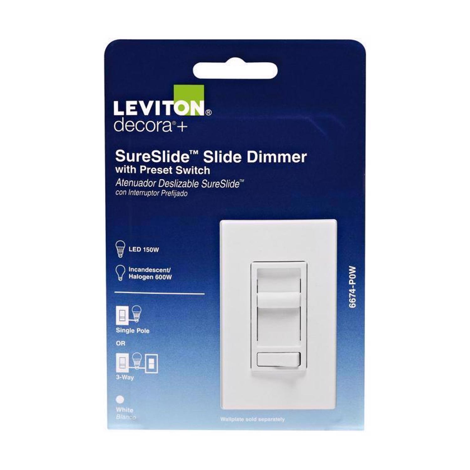 Leviton Decora SureSlide White 600 W Preset Slide Dimmer Switch 1 pk