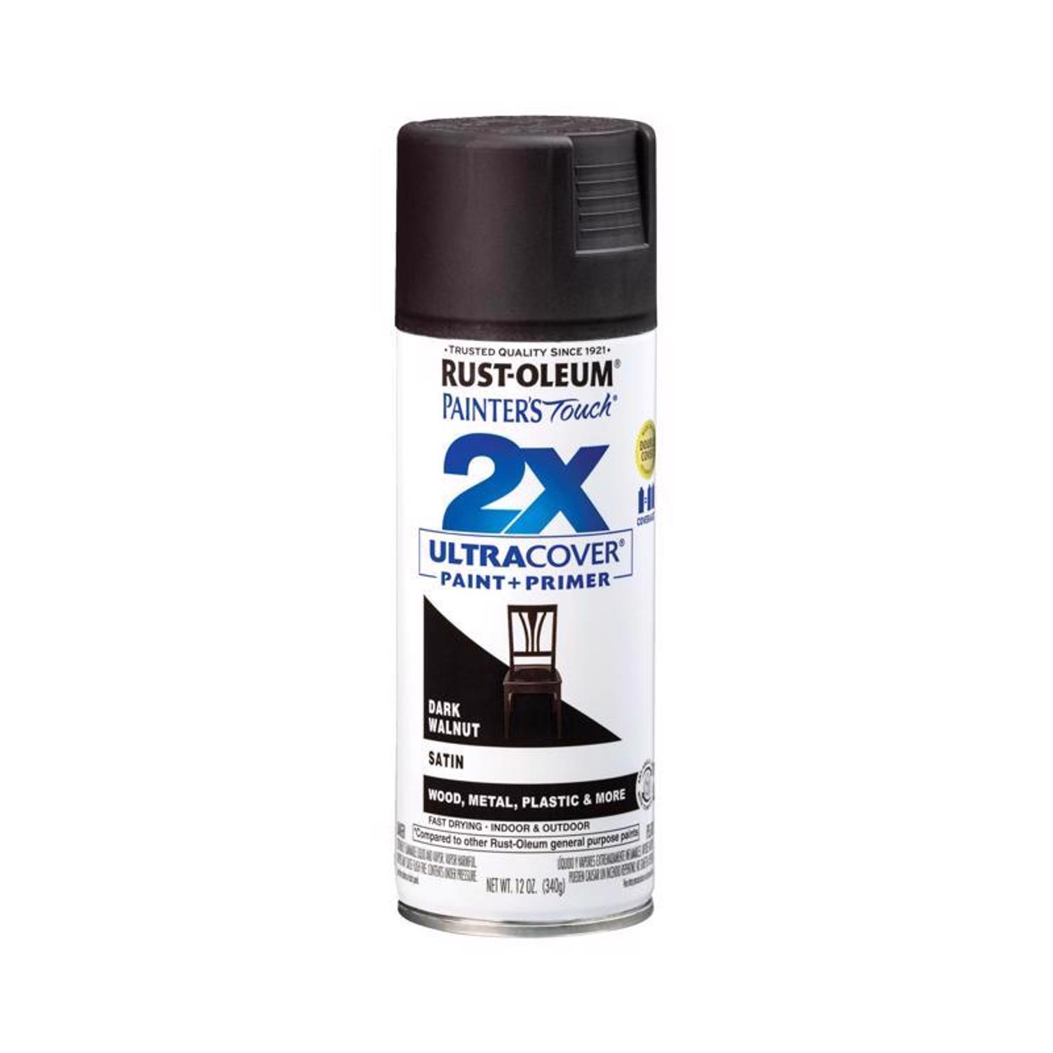 Rust-Oleum Painters Touch 2X Ultra Cover Satin Dark Walnut Paint+Primer Spray Paint 12 oz