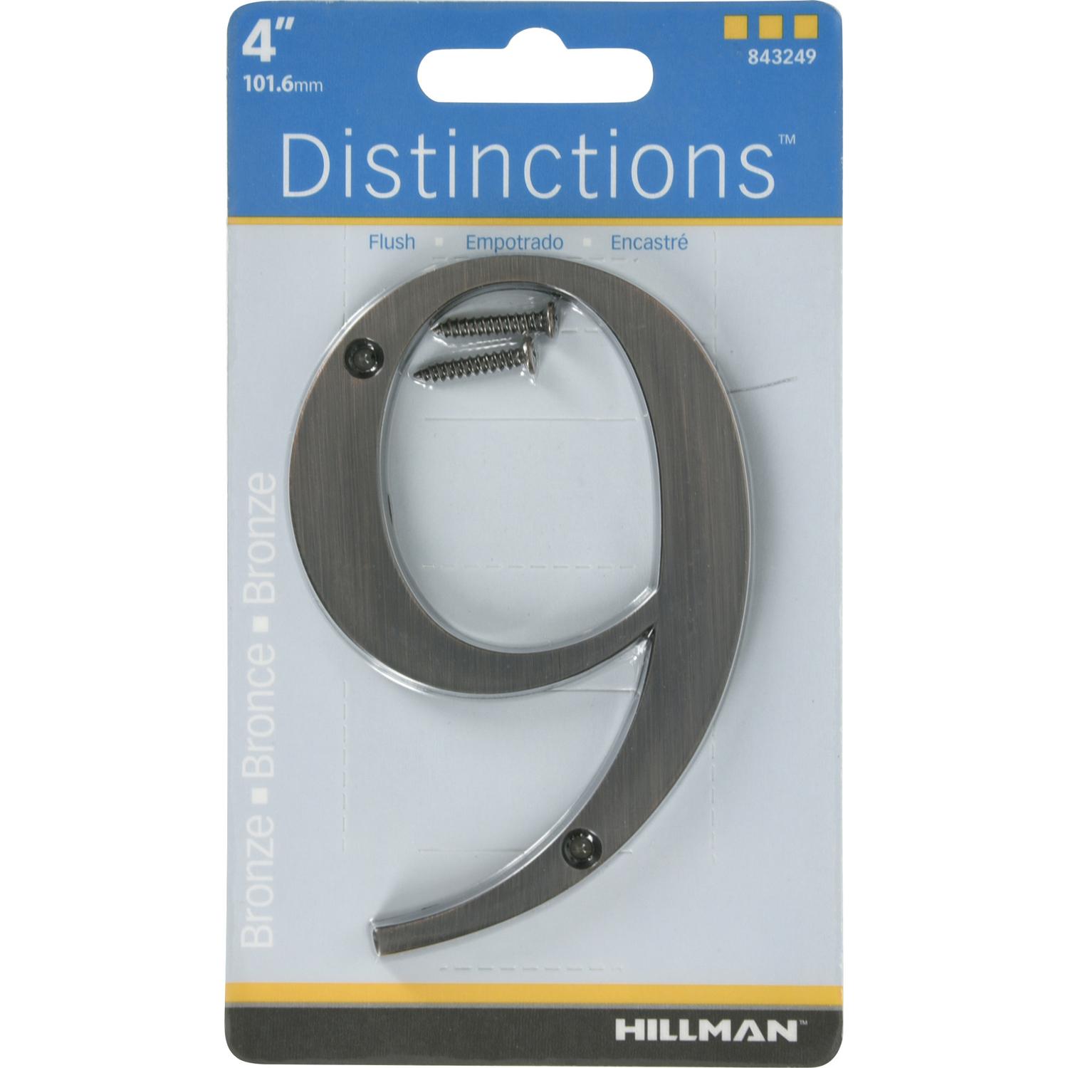HILLMAN Distinctions 4 in. Bronze Zinc Die-Cast Screw-On Number 9 1 pc