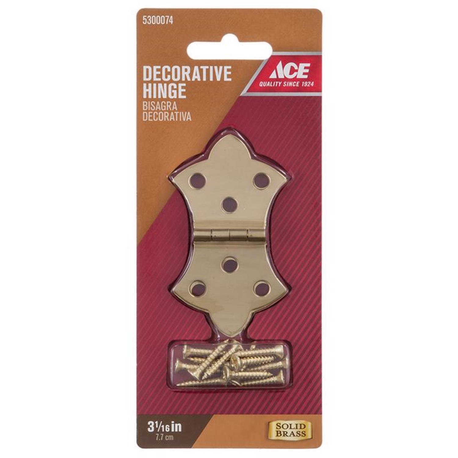 Ace 1-11/16 in. W X 3-1/16 in. L Polished Brass Brass Decorative Hinge 2 pk