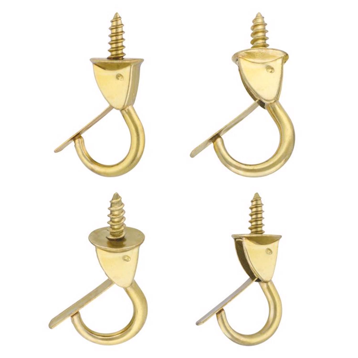 Ace Medium Bright Brass Gold Zinc 1 in. L Safety Cup Hook 10 lb 4 pk