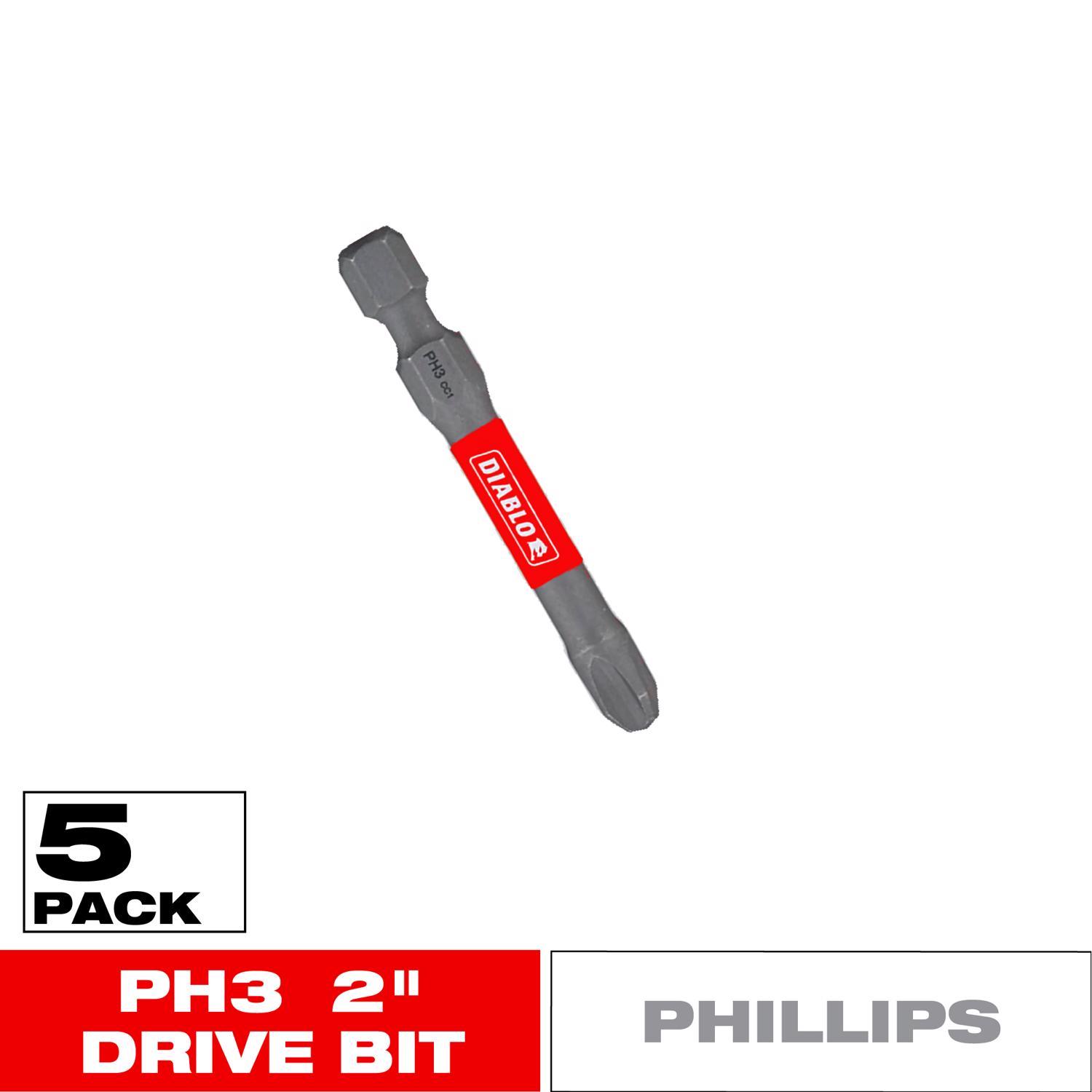 Diablo Phillips #3 X 2 in. L Driver Bit Black Oxide 5 pk