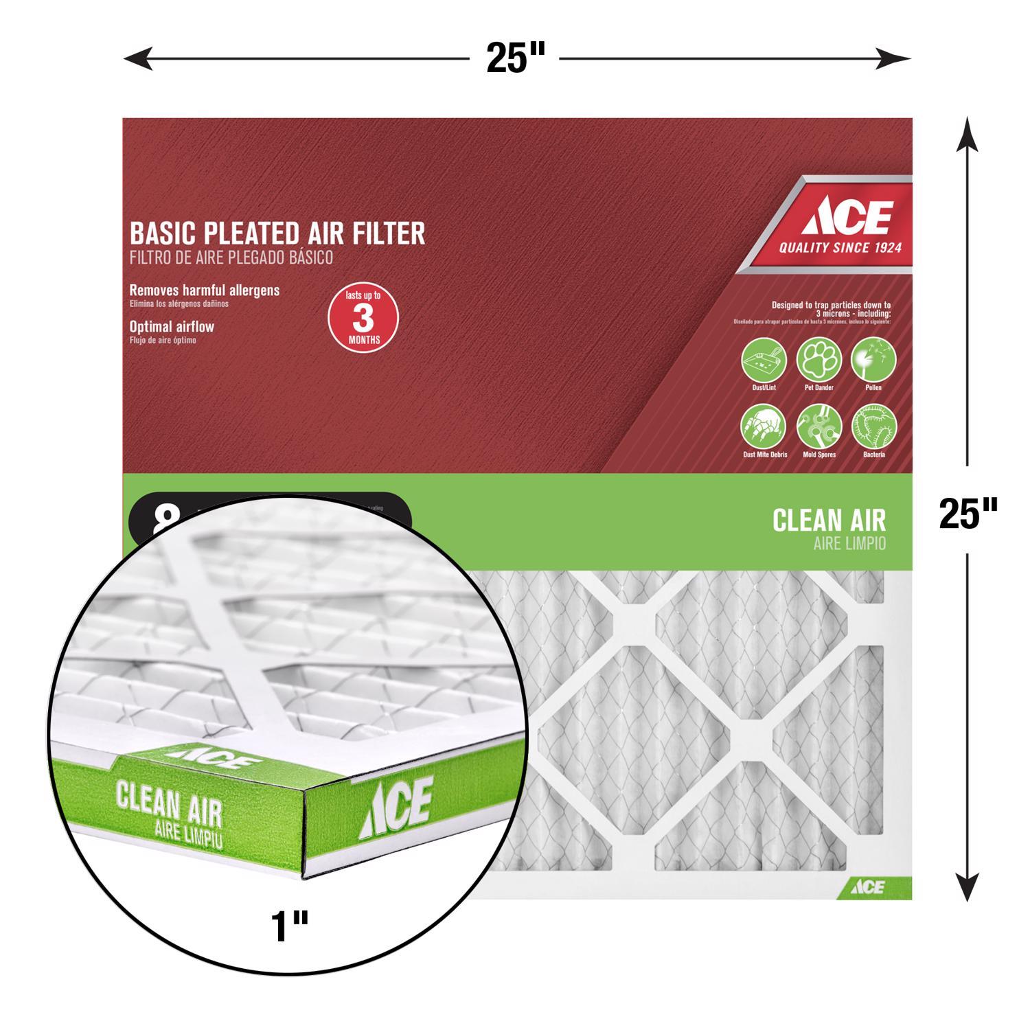 Ace 25 in. W X 25 in. H X 1 in. D Synthetic 8 MERV Pleated Air Filter 1 pk