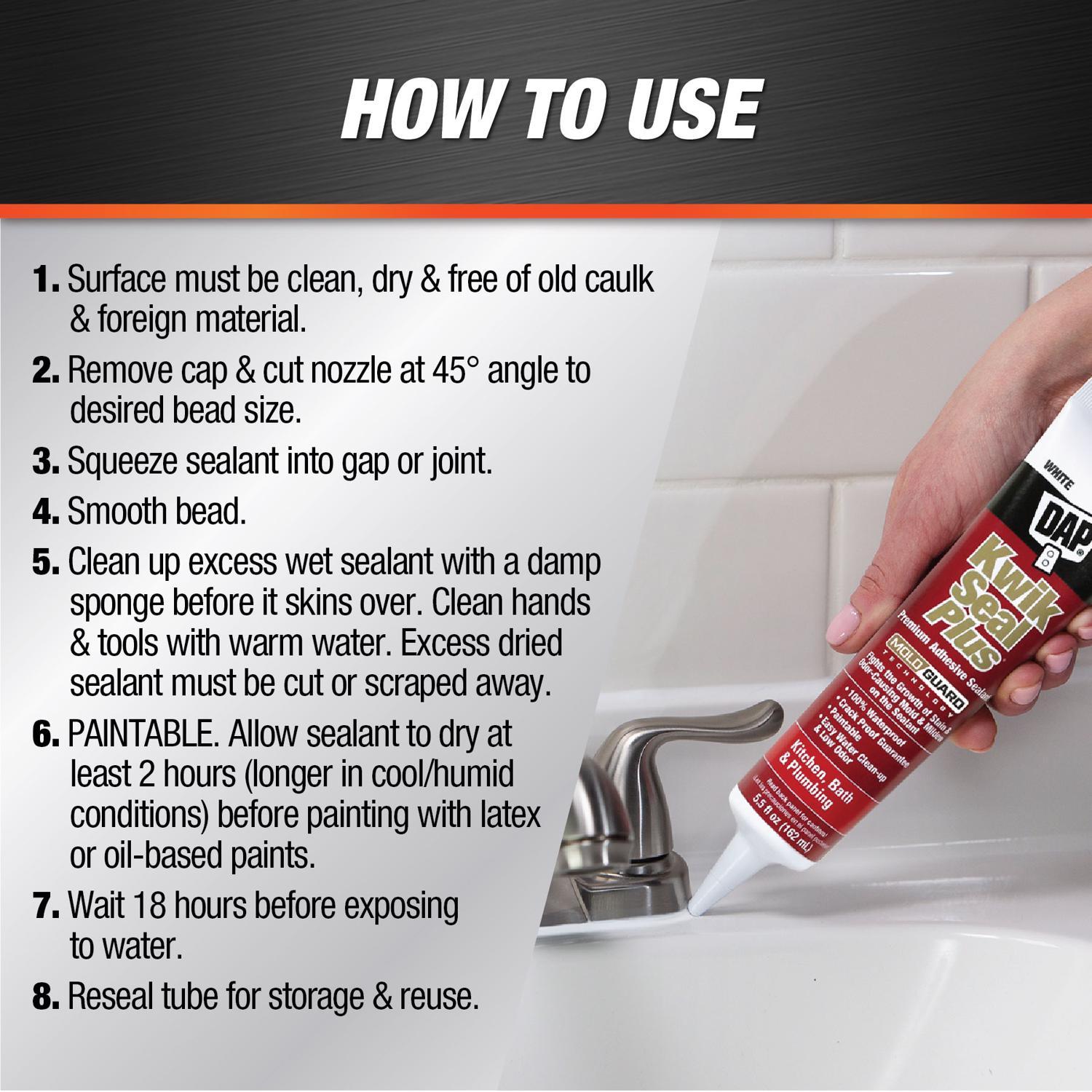 DAP Kwik Seal Plus White Siliconized Latex Kitchen and Bath Caulk 5.5 oz