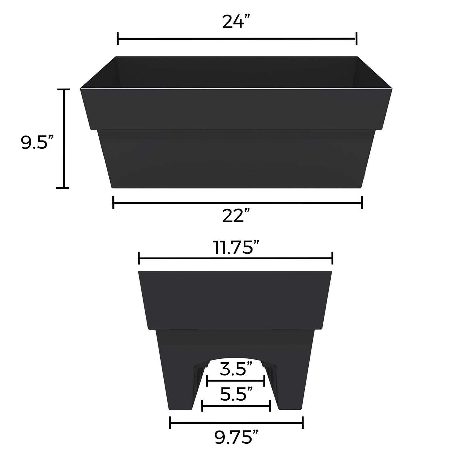 Bloem Finley 9.5 in. H X 11.74 in. W X 24 in. D Plastic Deck Rail Planter Black