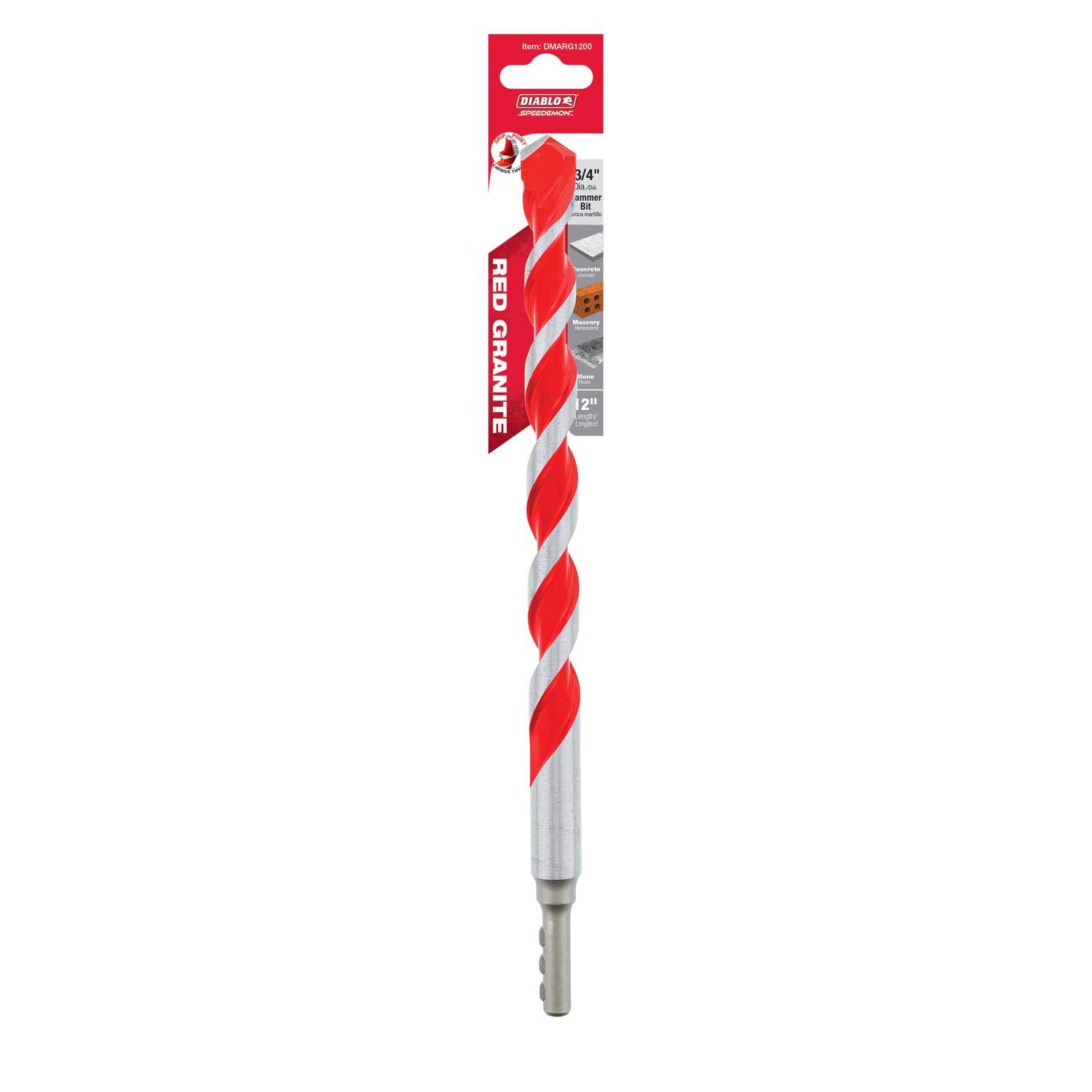 Diablo SPEEDemon 3/4 in. X 12 in. L Carbide Tipped Red Granite Hammer Drill Bit Round Shank 1 pk