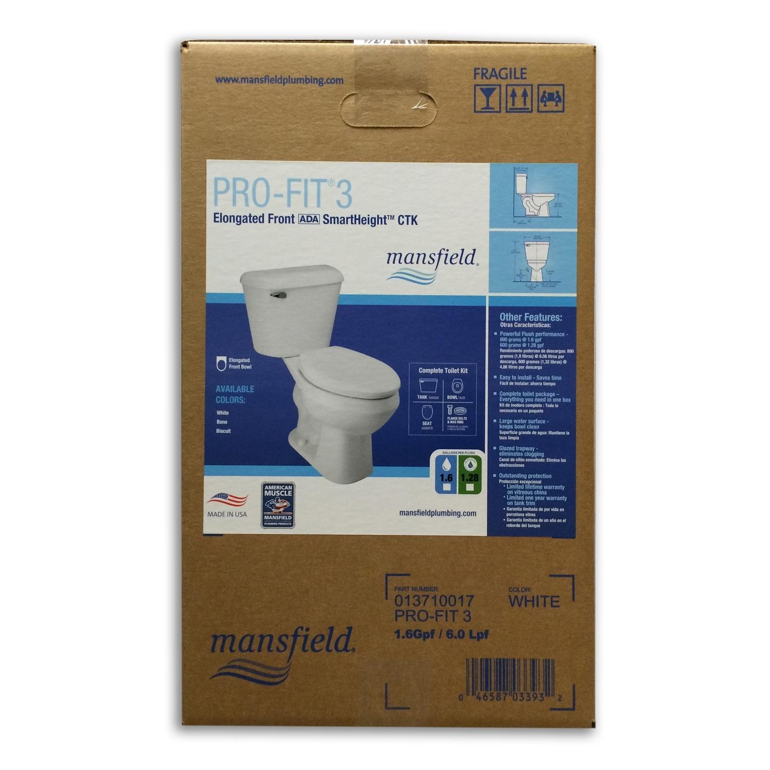 Mansfield Alto Pro-Fit 3 ADA Compliant 1.6 gal White Elongated Complete Toilet