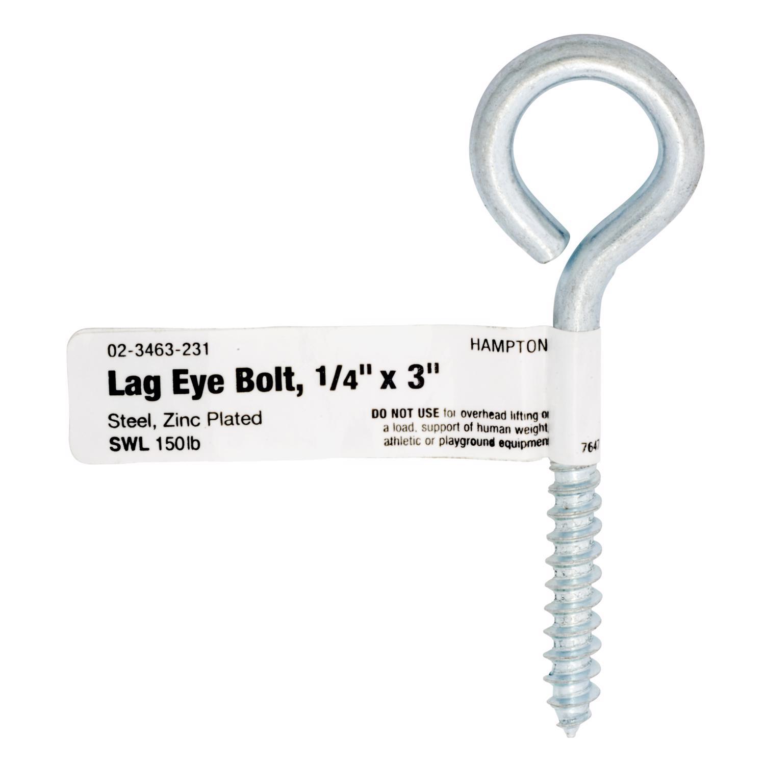 Hampton 1/4 in. X 3 in. L Zinc-Plated Steel Lag Thread Eyebolt