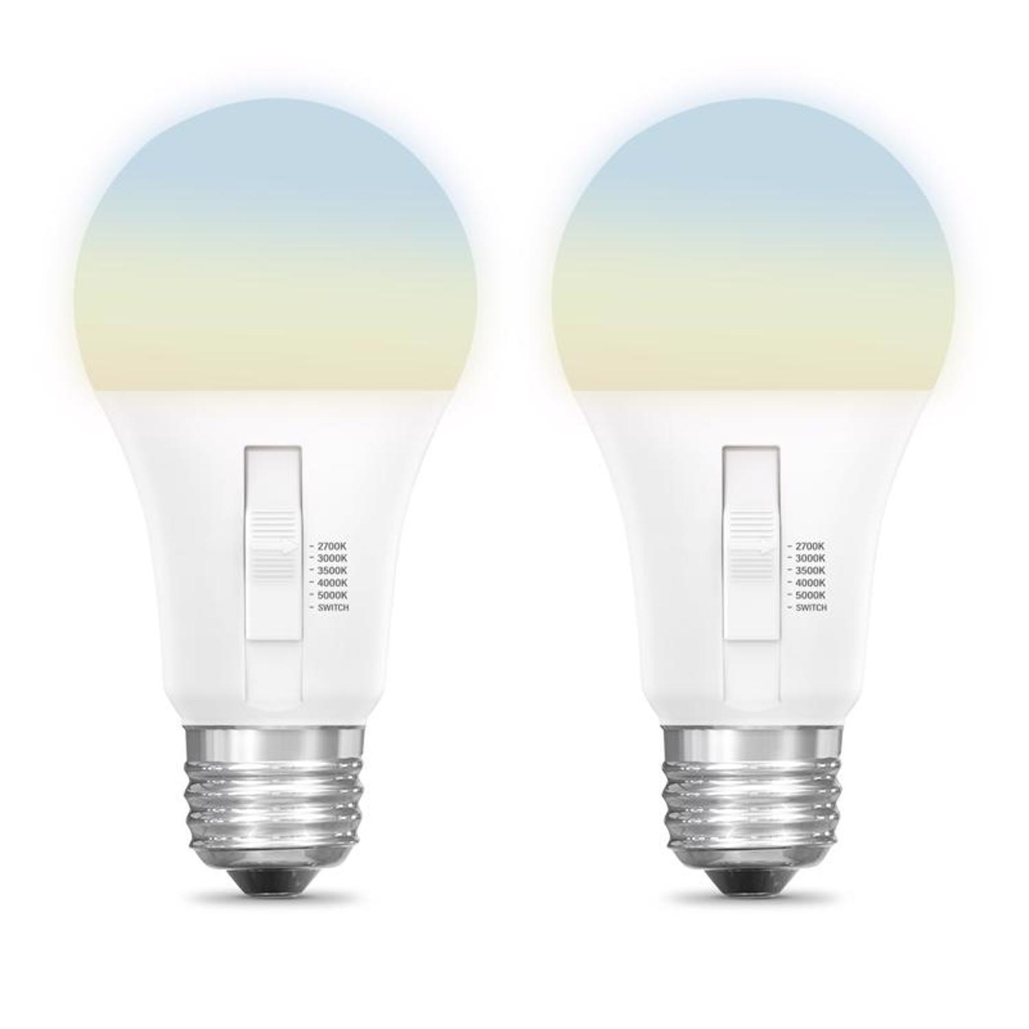 Feit A19 E26 (Medium) LED Bulb Adjustable White 60 Watt Equivalence 2 pk