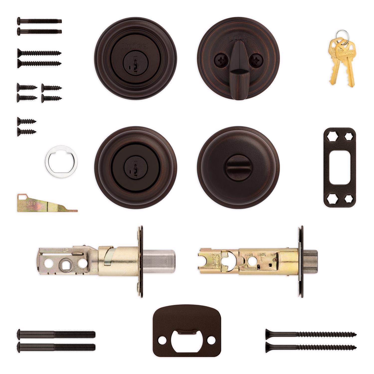 Kwikset SmartKey Juno Venetian Bronze Deadbolt and Entry Door Knob KW1 1-3/4 in.