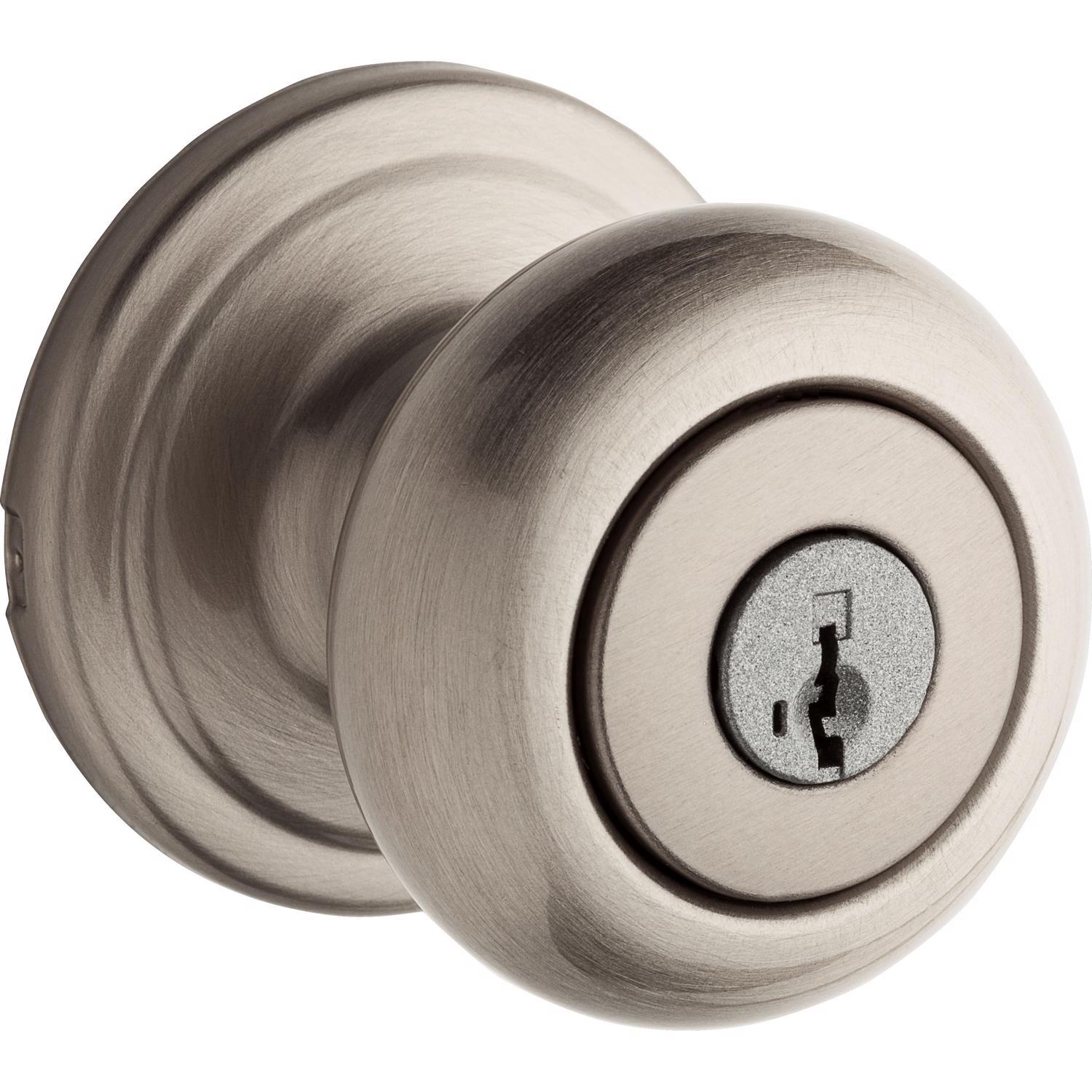 Kwikset SmartKey Juno Satin Nickel Entry Door Knob KW1 1-3/4 in.