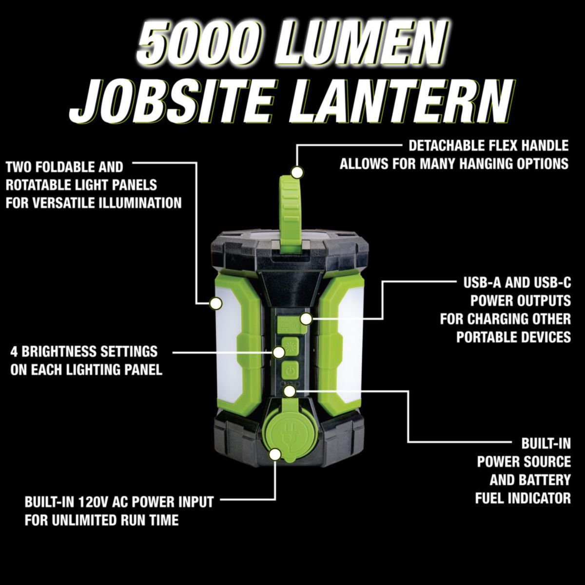 Voyager Jobsite Latern with 3 way power - Battery included