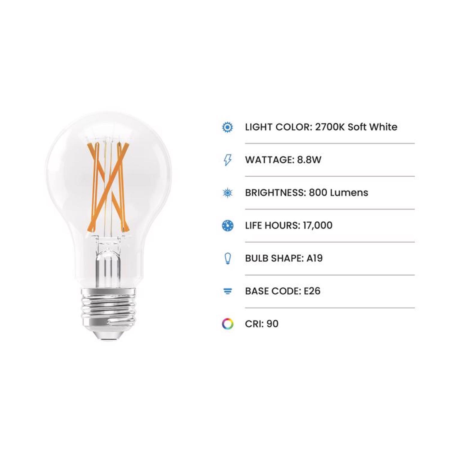 Feit Enhance A19 E26 (Medium) Filament LED Bulb Soft White 60 Watt Equivalence 4 pk