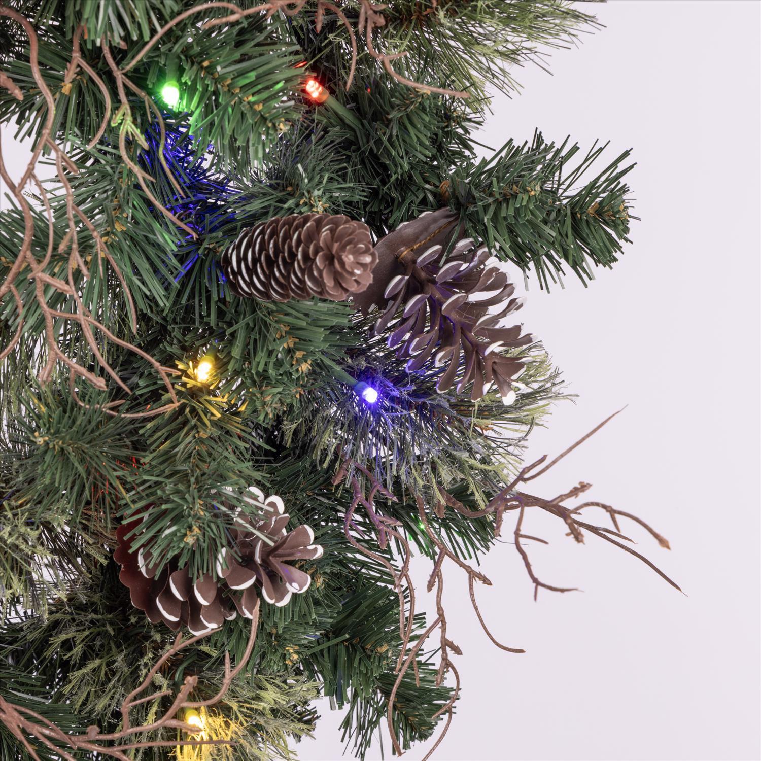 Celebrations 30 in. D LED Prelit Multicolored Twig Pine Bow Wreath