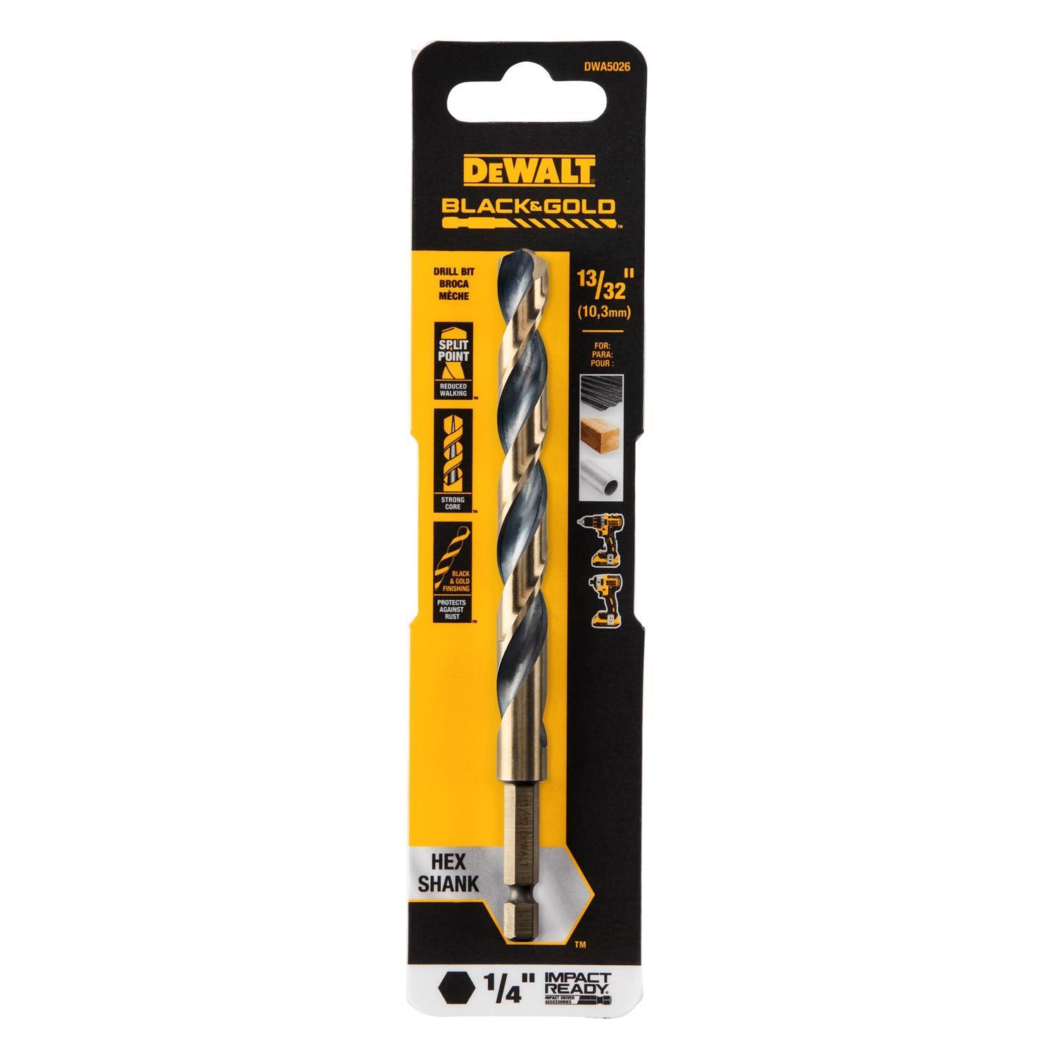 DEWALT Black & Gold 13/32 in. High Speed Steel Impact Ready Drill Bit Hex Shank 1 pk