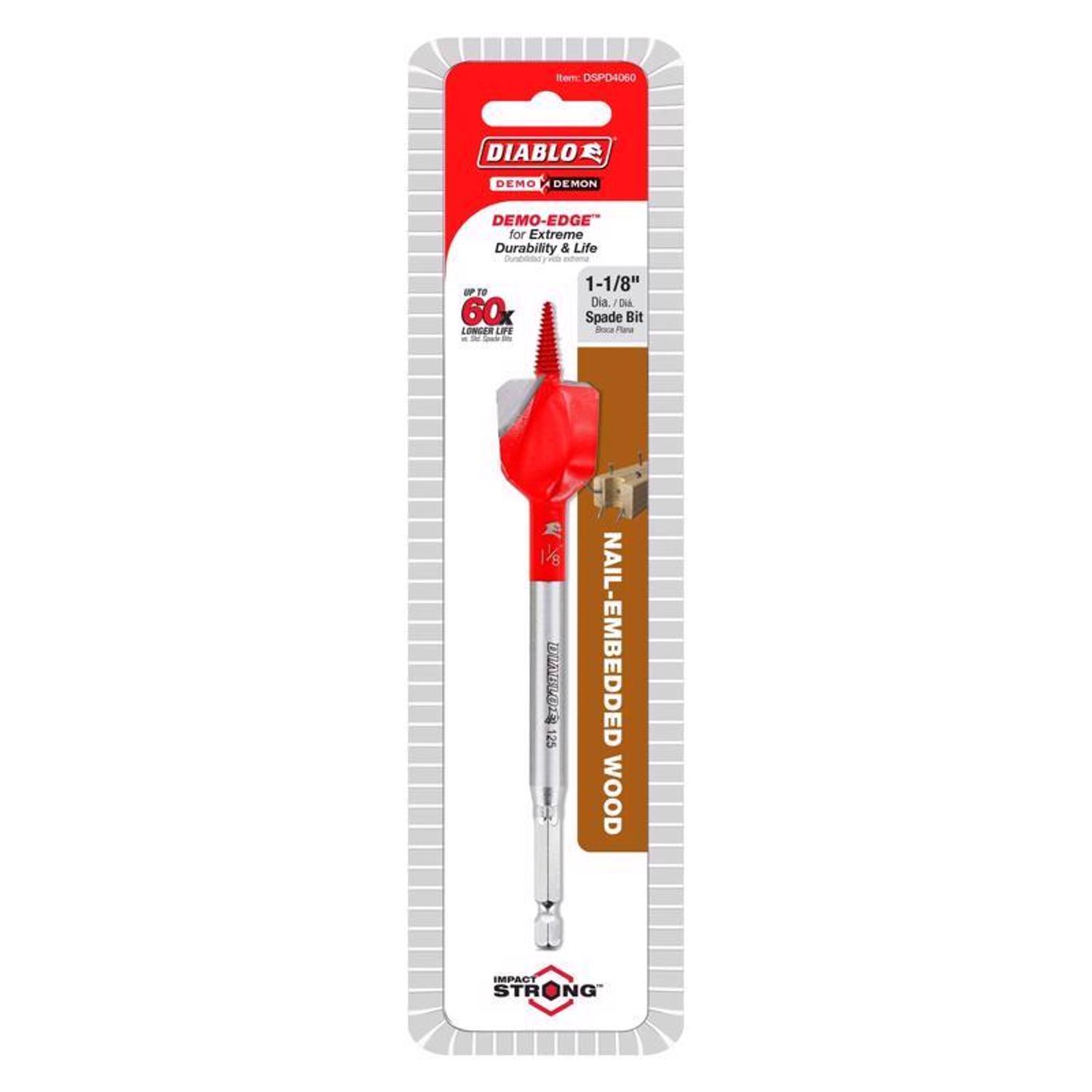 Diablo Demo Demon 1-1/8 in. X 6 in. L High Carbon Steel Nail-Embedded Wood Spade Bit Hex Shank 1 pk