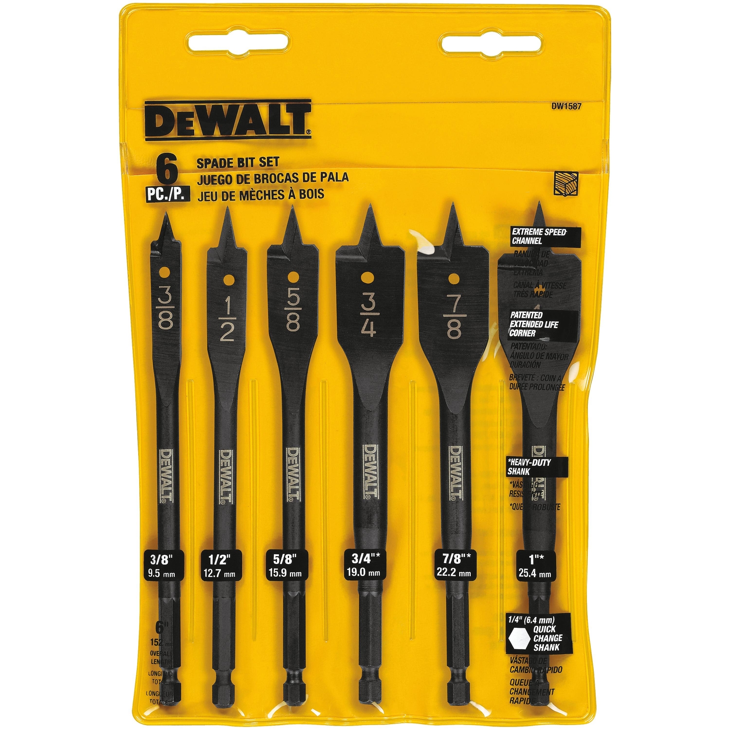 DeWalt High Speed Steel Spade Drill Bit Set 6 pc