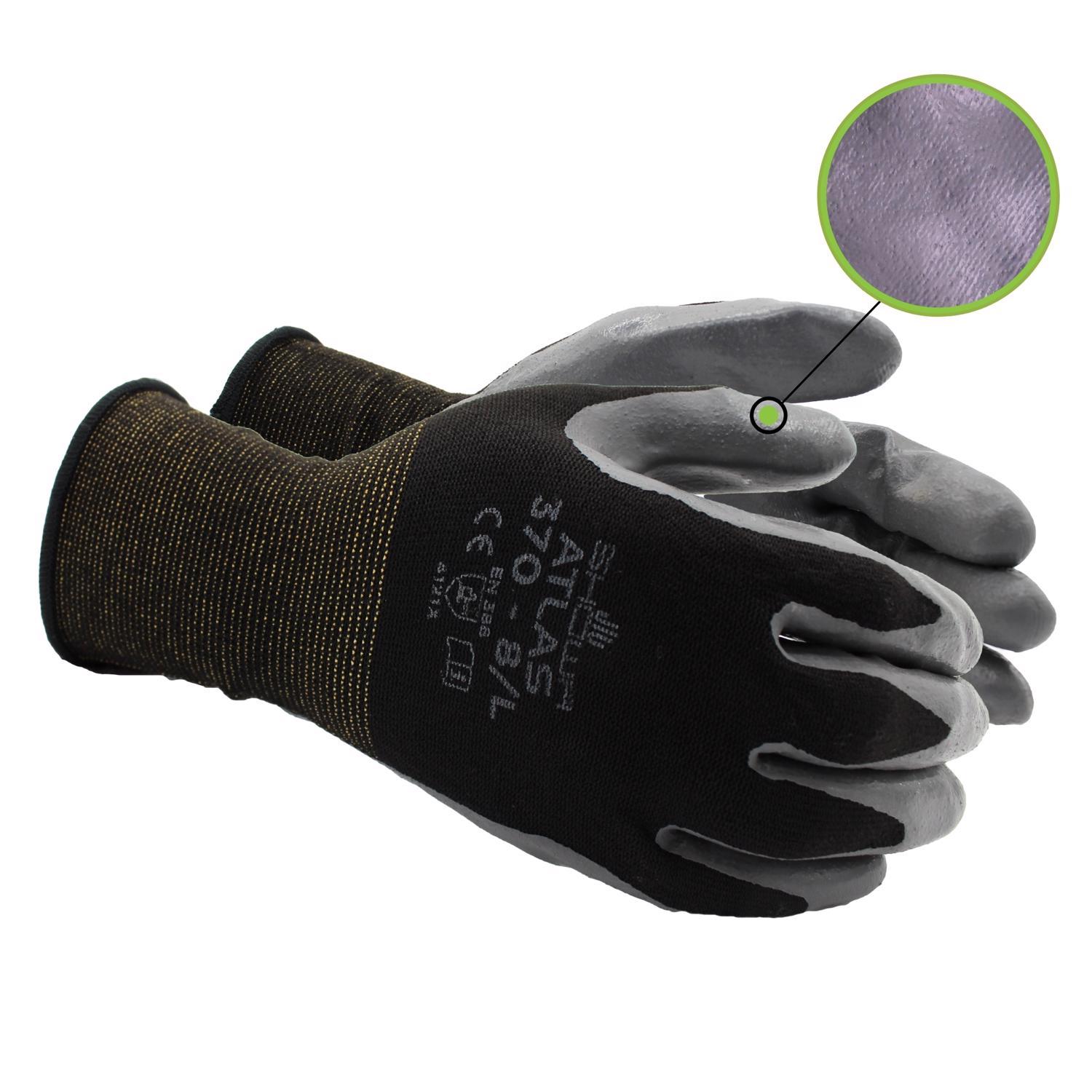 SHOWA ATLAS 370B Unisex Indoor/Outdoor Dipped Work Gloves Black/Gray L 1 pair