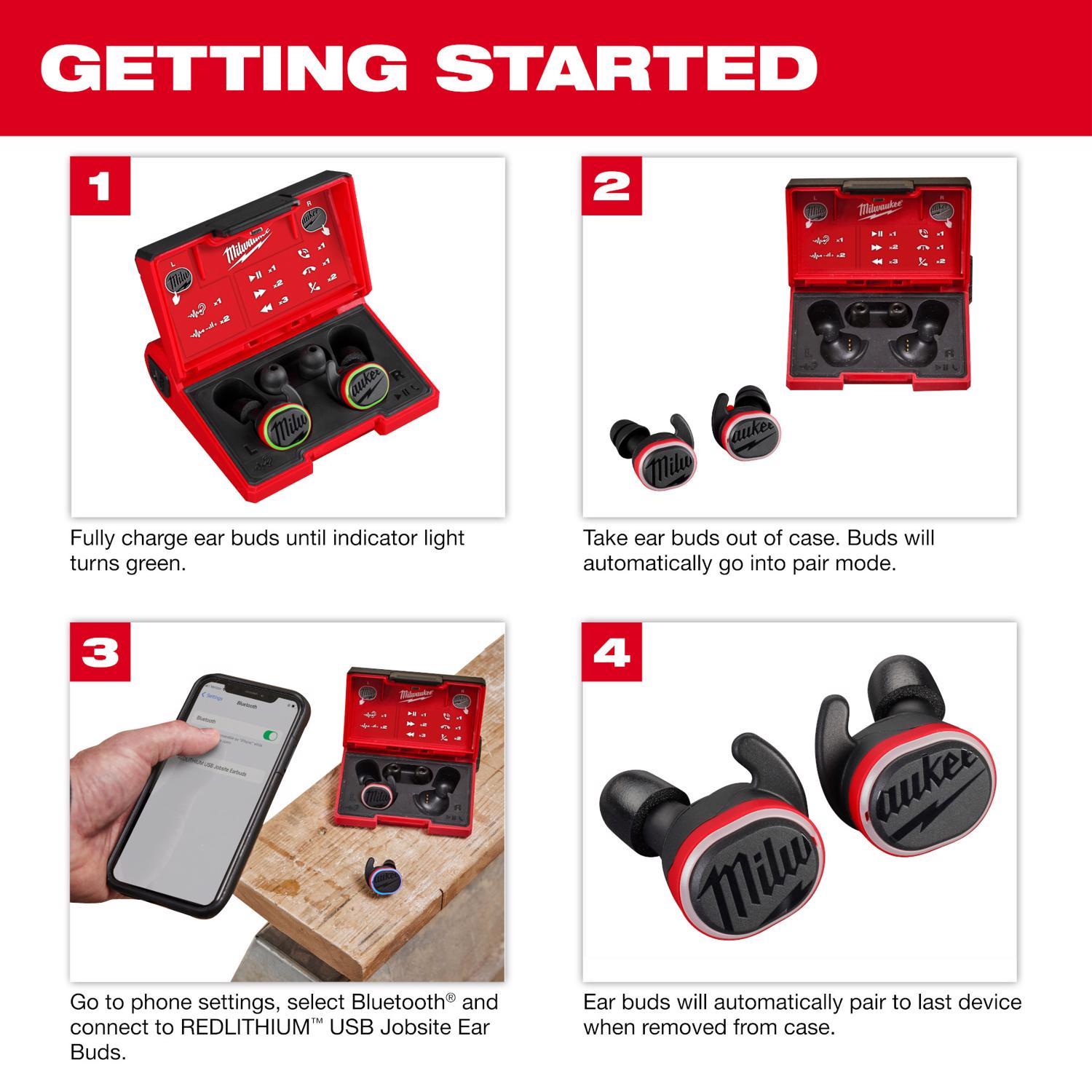 Milwaukee Redlithium Bluetooth Ear Plugs/Ear Phones With Mic Black/Red 1 pk