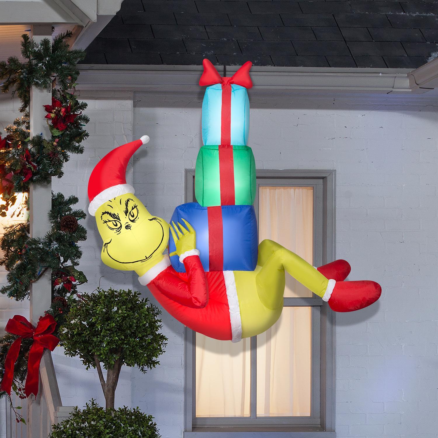 Dr. Seuss Airblown LED Hanging Grinch With Presents 4 ft. Inflatable
