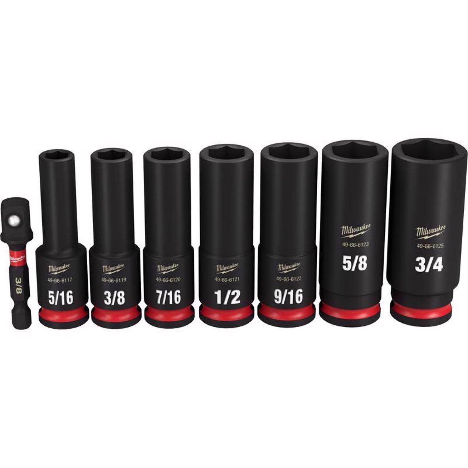 Milwaukee SHOCKWAVE 3/8 in. drive SAE 6 Point Deep Impact Rated Socket Set 8 pc