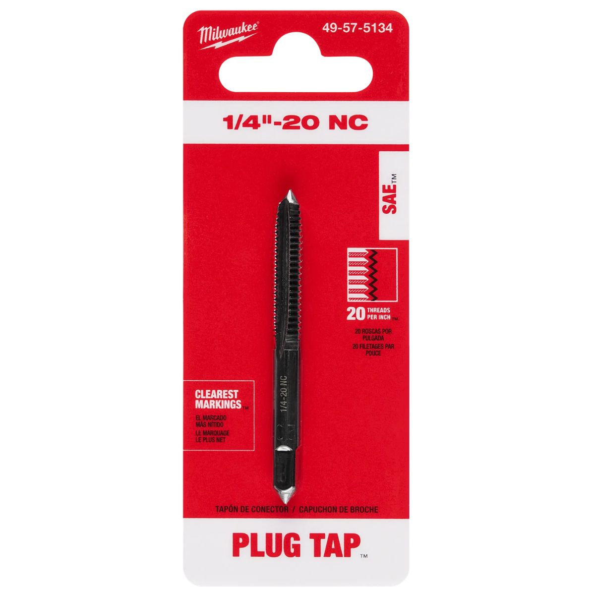 Milwaukee SAE 1/4-20 NC Straight Flute Plug Tap