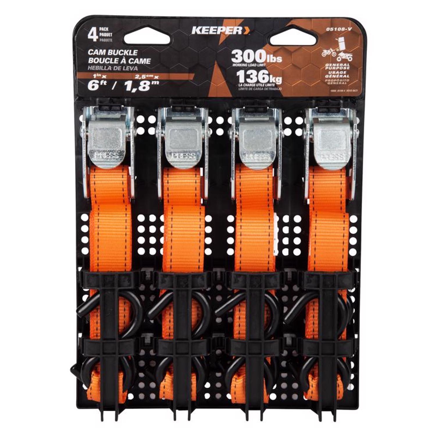 Keeper 1 in. W X 6 ft. L Orange Tie Down Strap 300 lb 4 pk