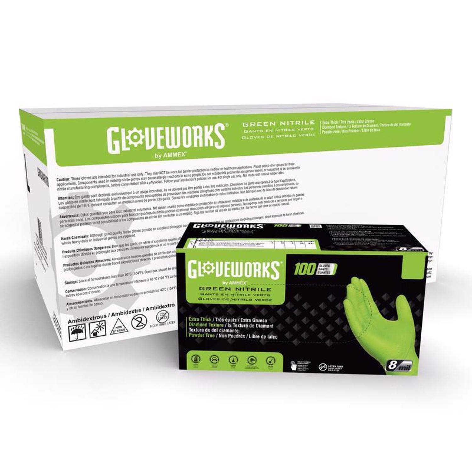 Gloveworks Nitrile Disposable Gloves Large Green Powder Free 100 pk