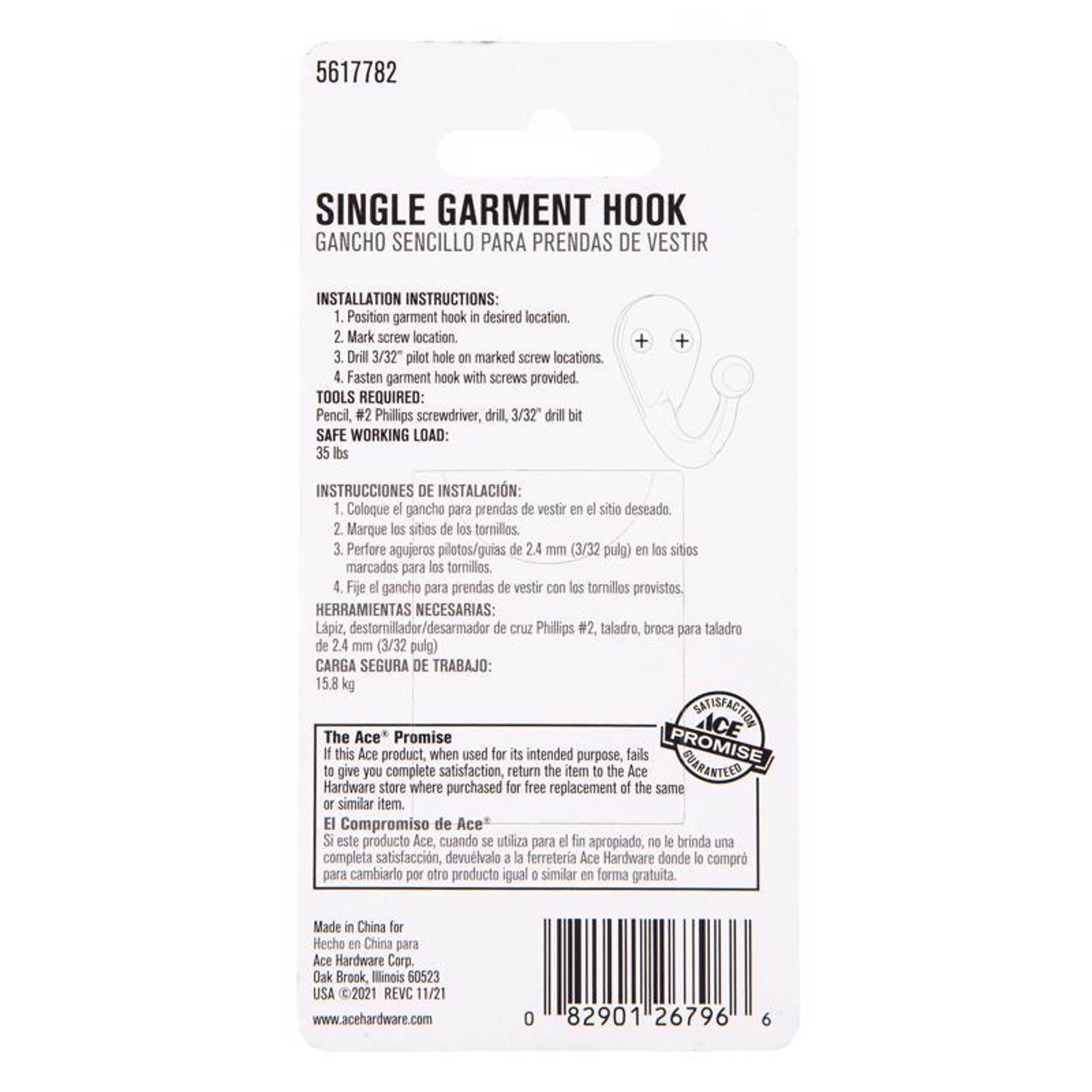 Ace 1-3/4 in. L Satin Nickel Silver Metal Small Garment Hook 2 pk