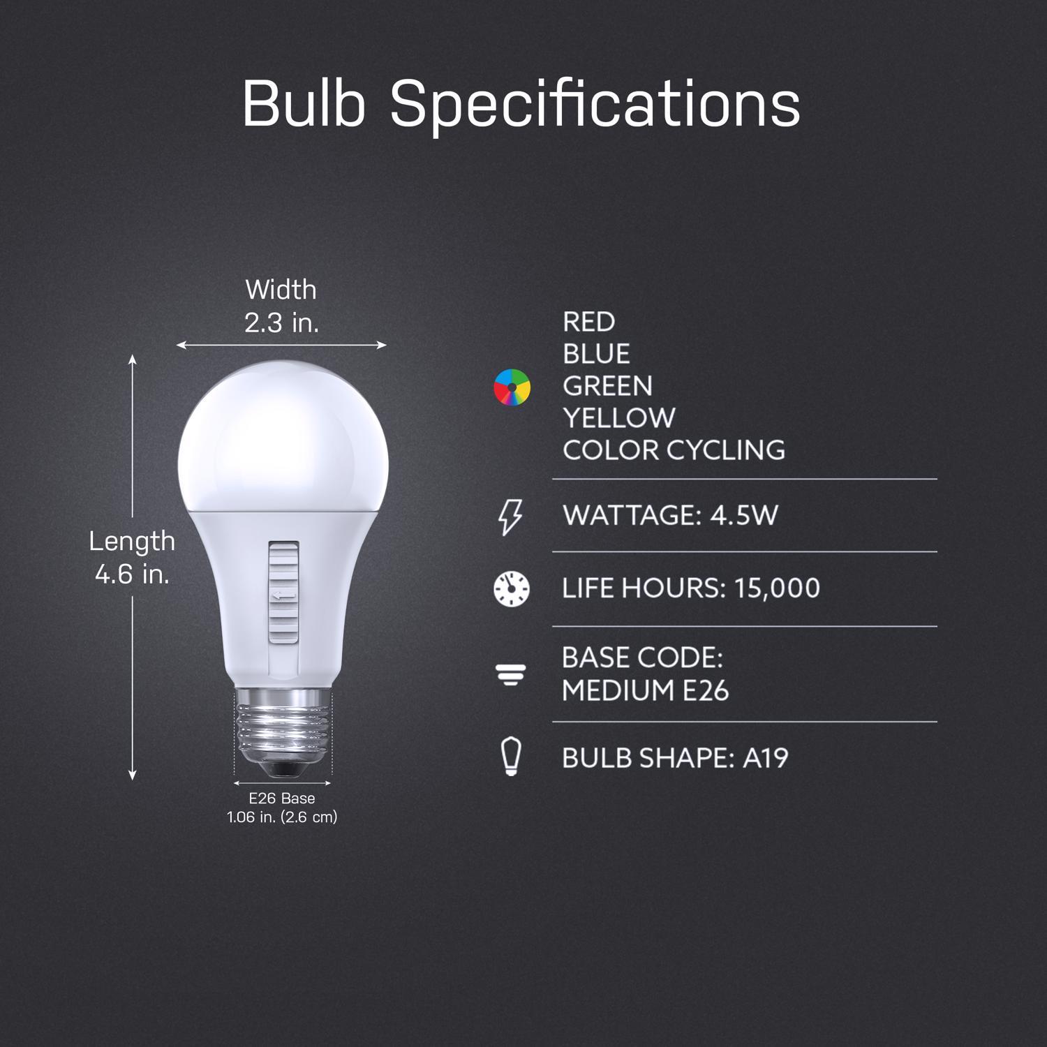 Feit A19 E26 (Medium) Smart-Enabled Party Bulb Color Changing 4.5 Watt Equivalence 1 pk