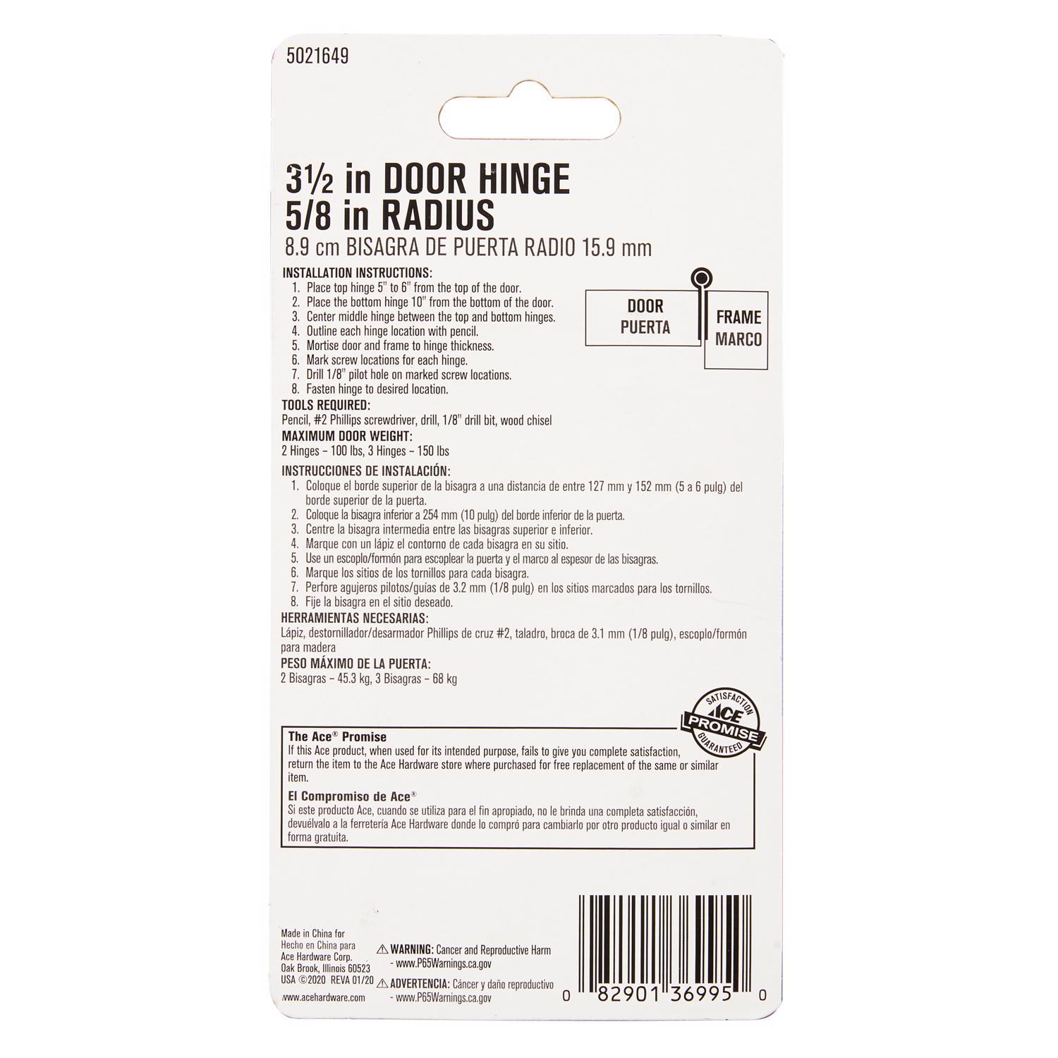 Ace 3-1/2 in. L Antique Brass Residential Door Hinge 3 pk