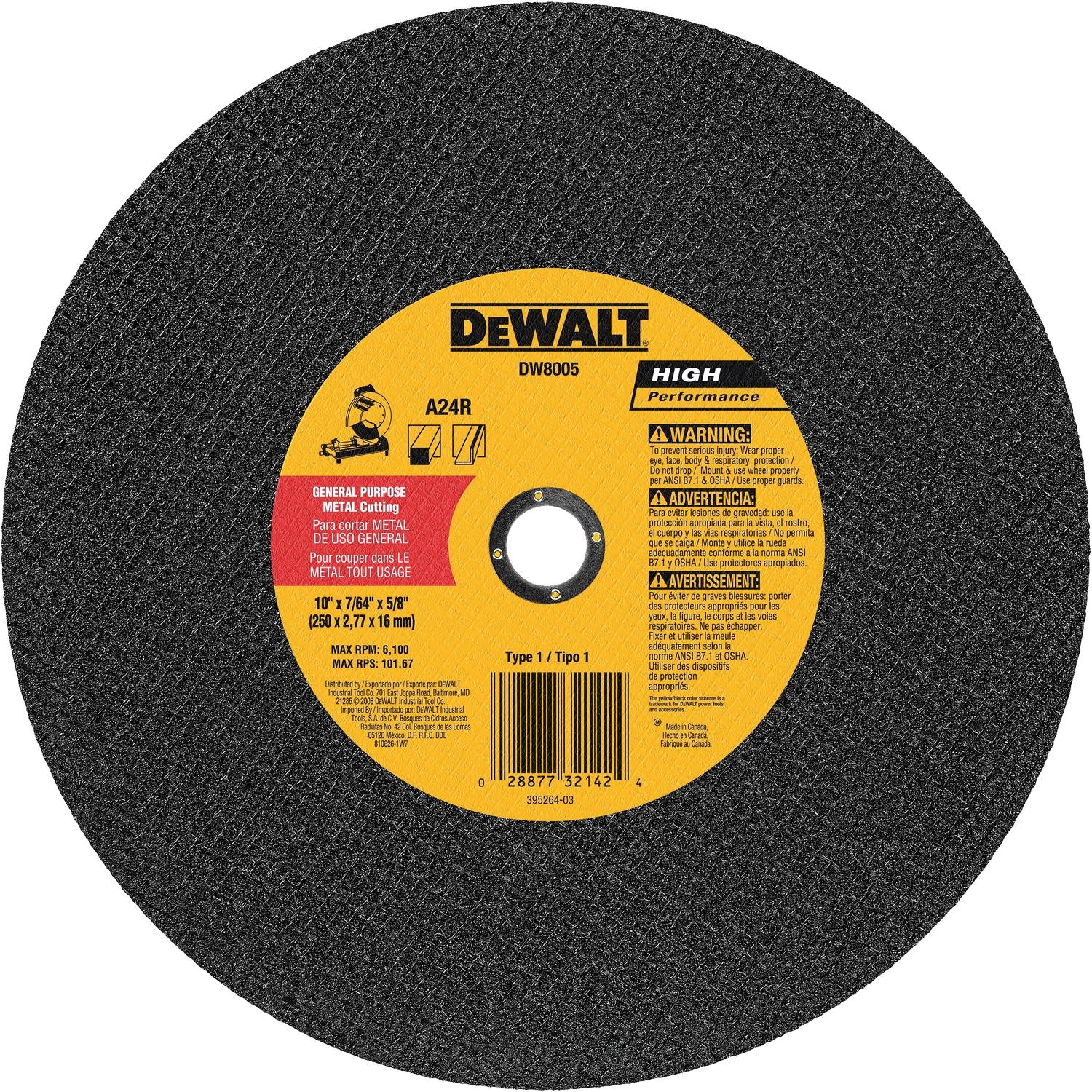 DeWalt 10 in. D X 5/8 in. X 7/64 in. thick Aluminum Oxide Chop Saw Wheel 1 pc
