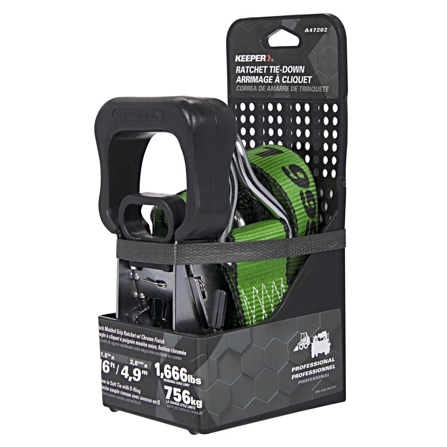 Keeper 1.5 in. W X 16 ft. L Green Ratchet Tie Down Strap 1666 lb 1 pk