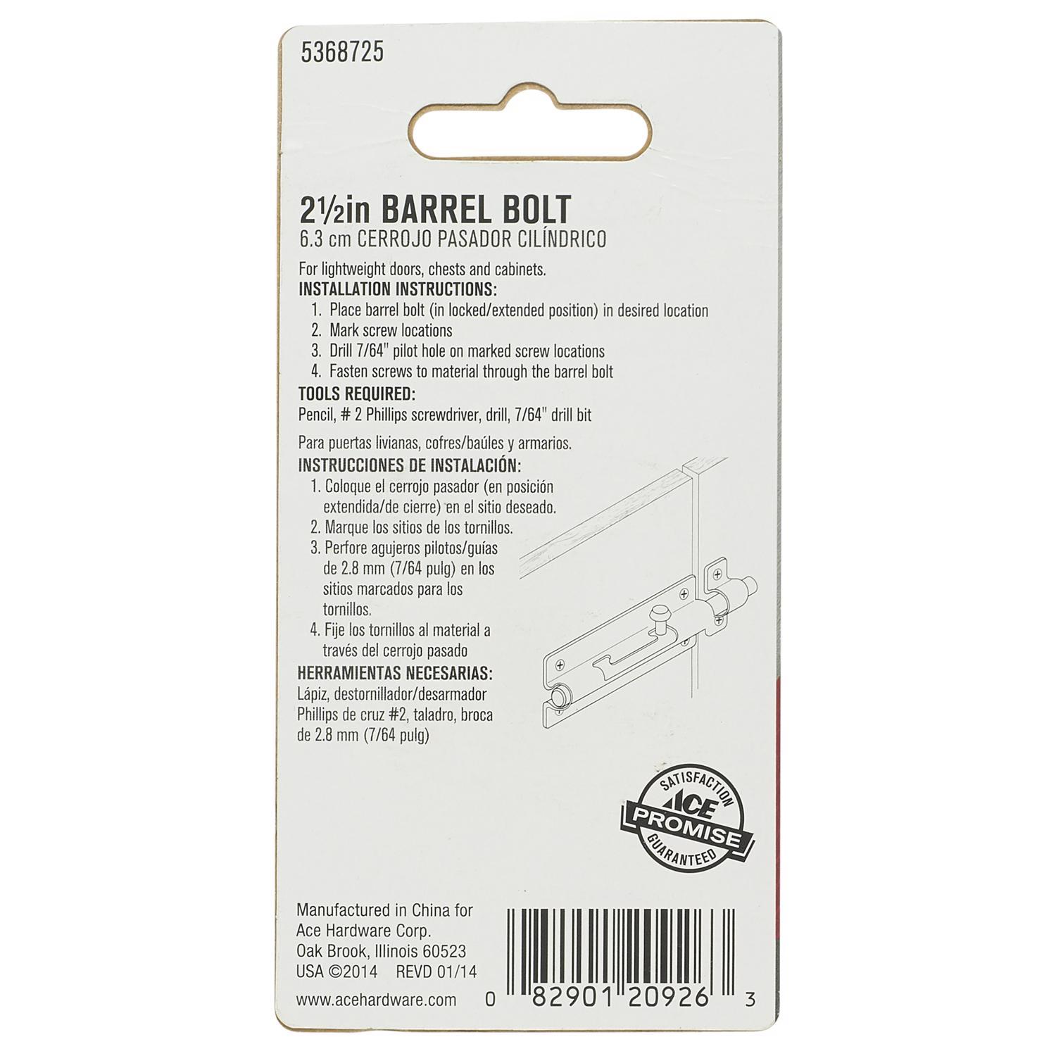 Ace 2.5 in. L Black Steel Barrel Bolt 1 pk