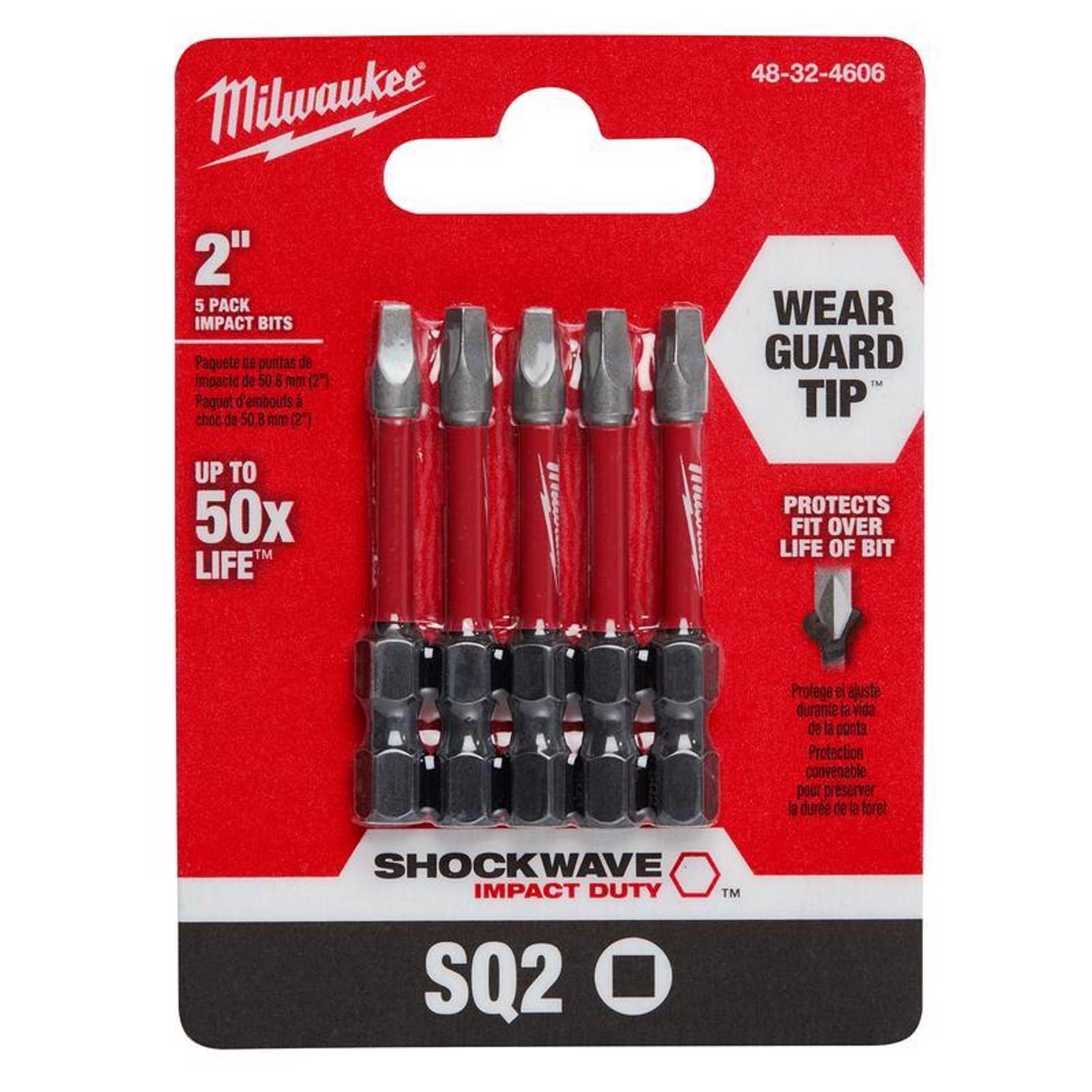 Milwaukee Shockwave Square #2 X 2 in. L Screwdriver Bit Steel 5 pk
