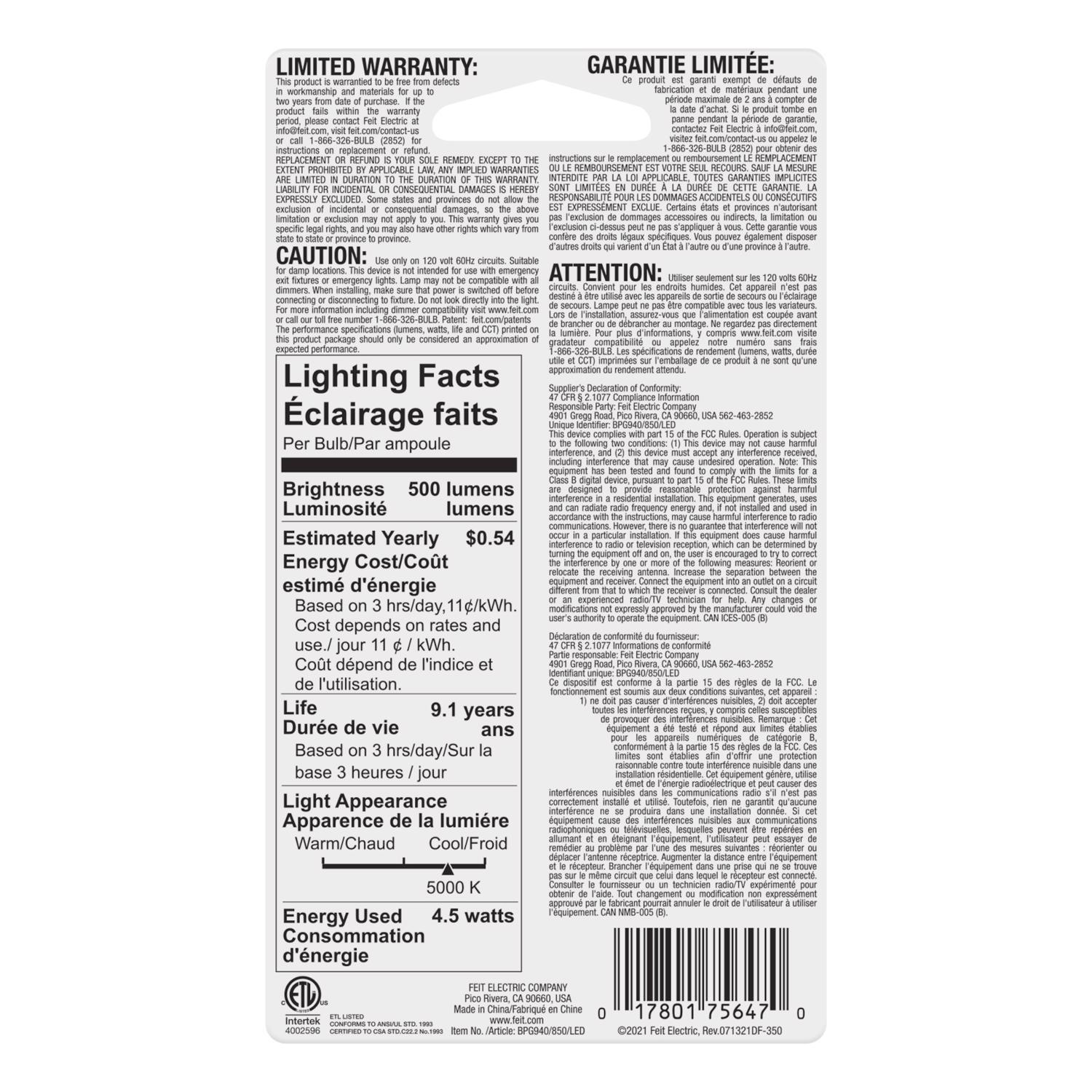 Feit T4 G9 LED Bulb Daylight 40 Watt Equivalence 1 pk