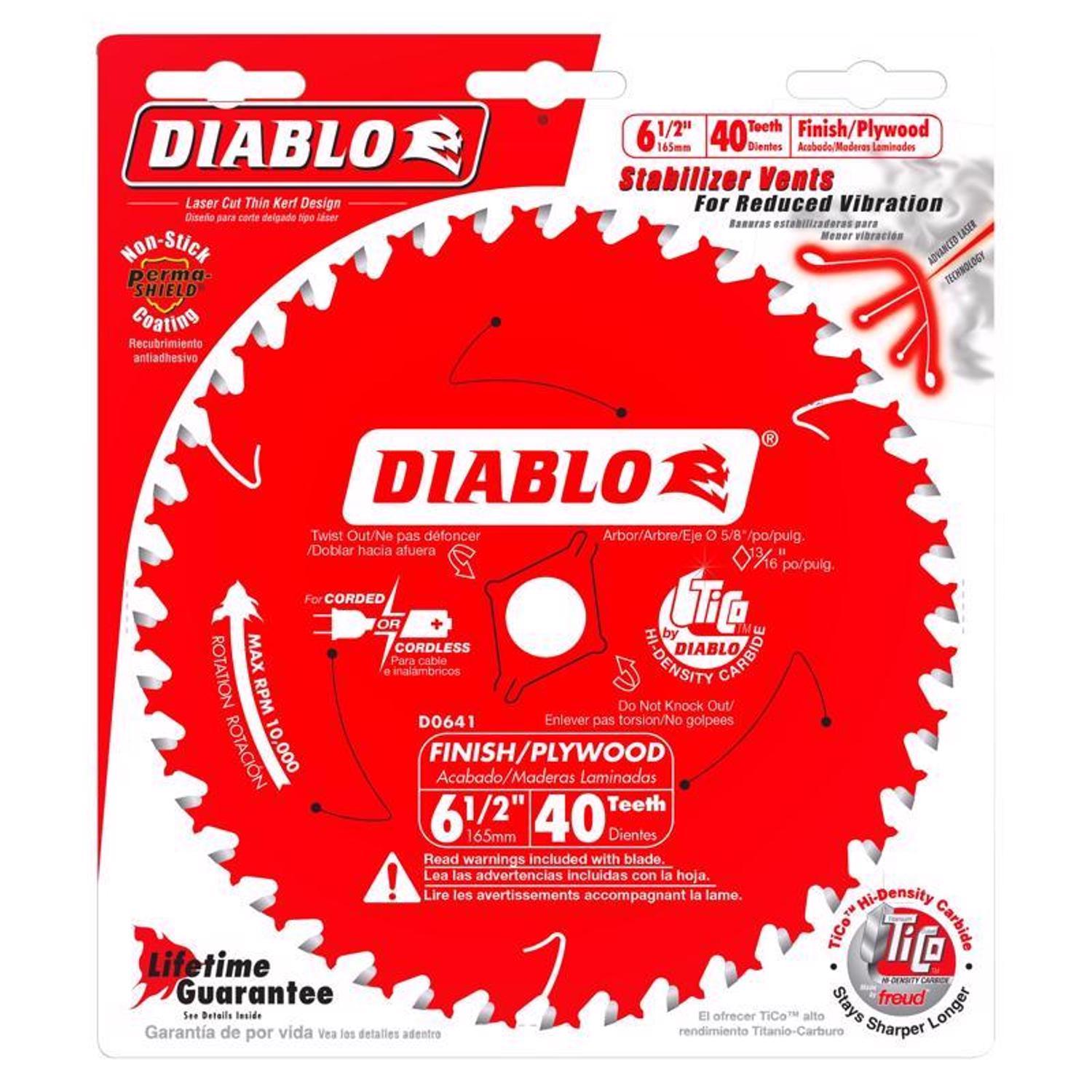 Diablo 6-1/2 in. D X 5/8 in. TiCo Hi-Density Carbide Finishing Saw Blade 40 teeth 1 pk
