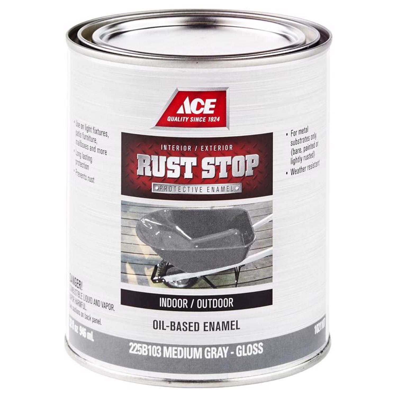 Ace Rust Stop Indoor and Outdoor Gloss Medium Gray Oil-Based Enamel Rust Prevention Paint 1 qt