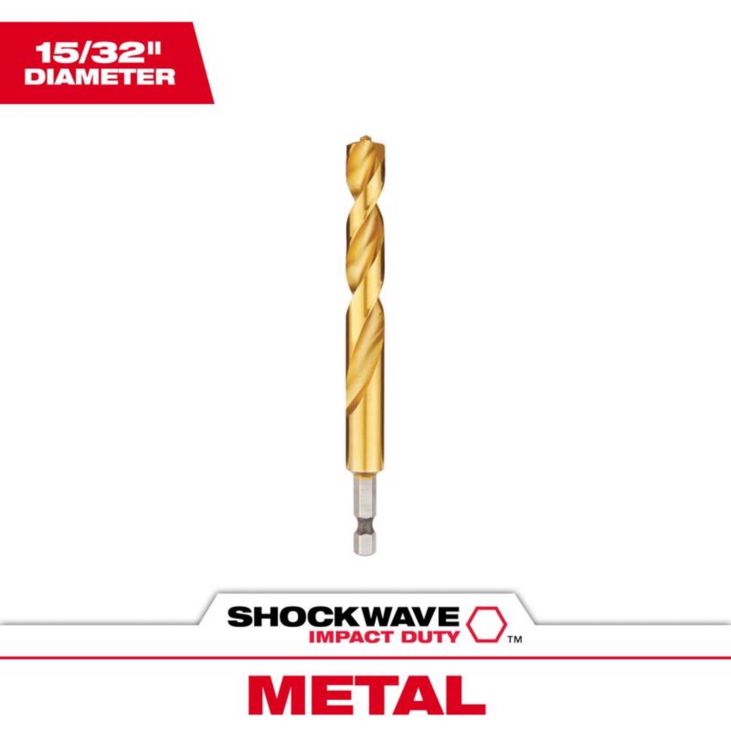 Milwaukee Shockwave 15/32 in. X 5 in. L Titanium Red Helix Drill Bit Hex Shank 1 pc