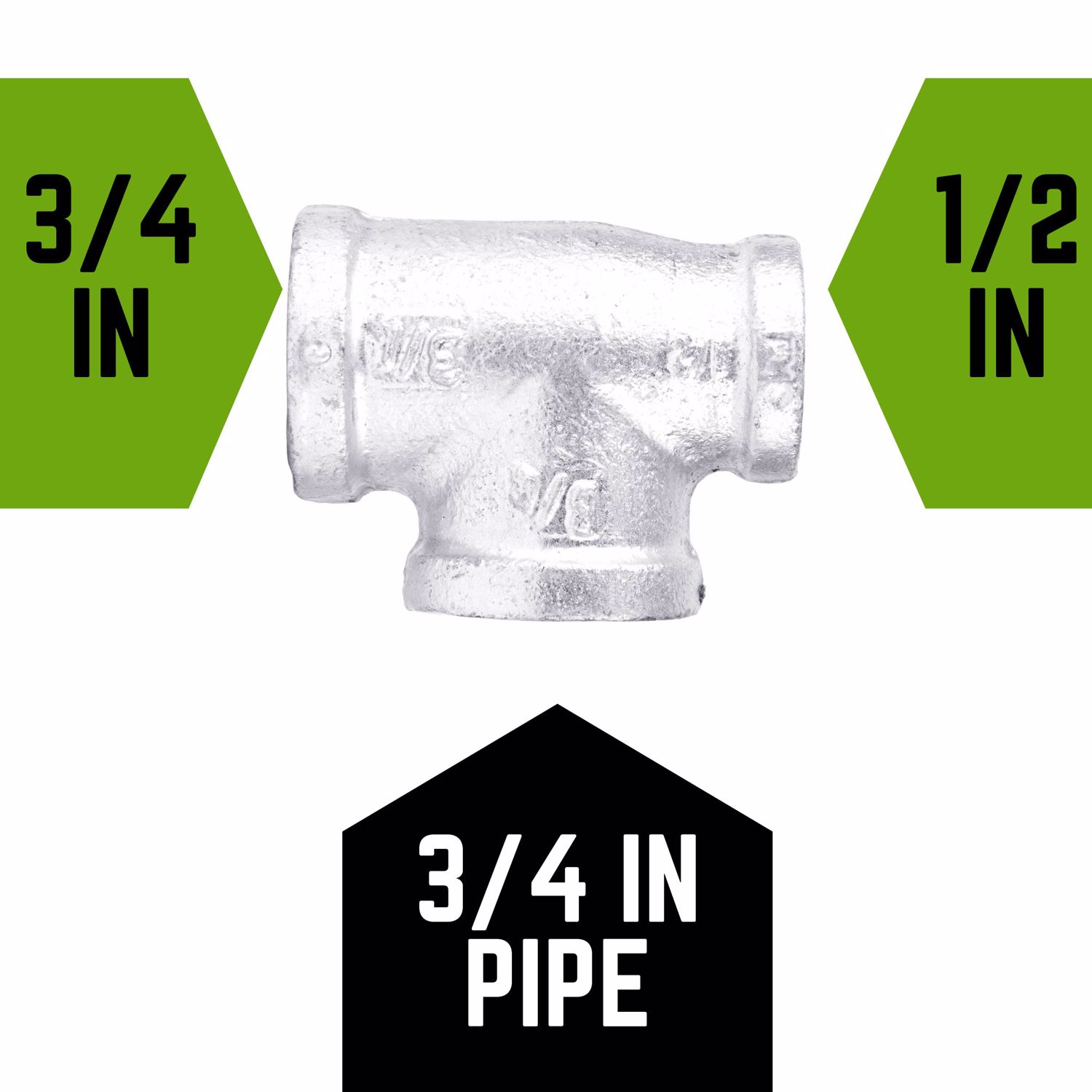 STZ Industries 3/4 in. FIP each X 1/2 in. D FIP FIP Galvanized Malleable Iron Reducing Tee
