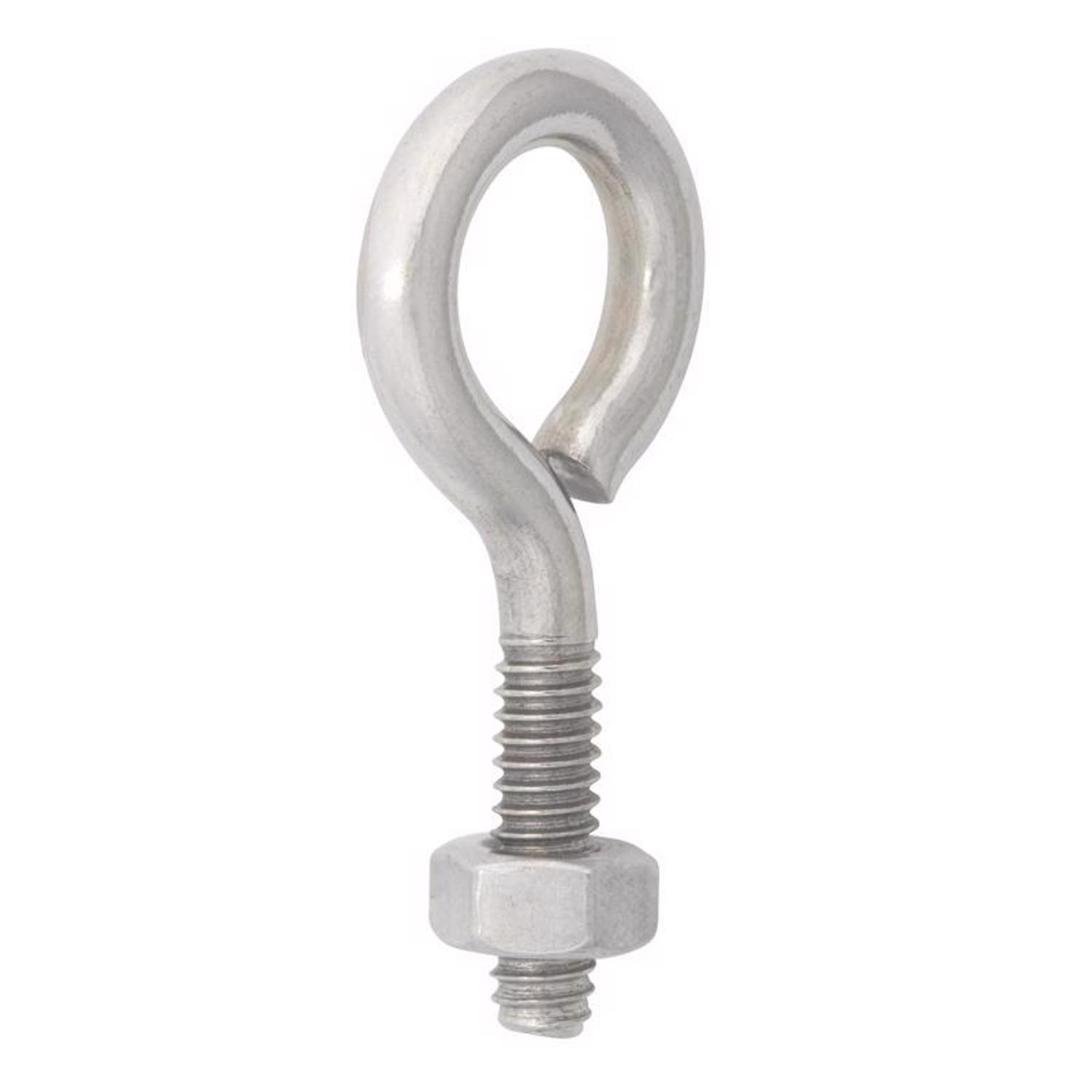 Hampton 1/4 in. X 2 in. L Stainless Stainless Steel Eyebolt with Nut Nut Included