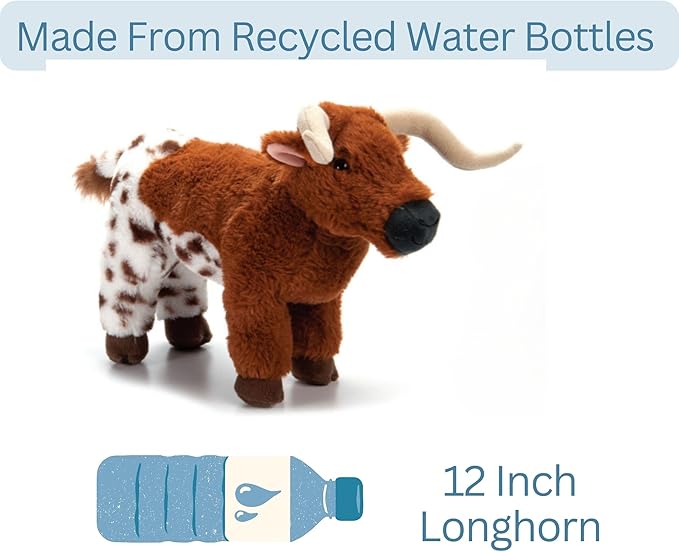 The Petting Zoo Longhorn Stuffed Animal Plushie, Gifts for Kids, Wild Onez Wildlife Animals, Longhorn Plush Toy 12 in.