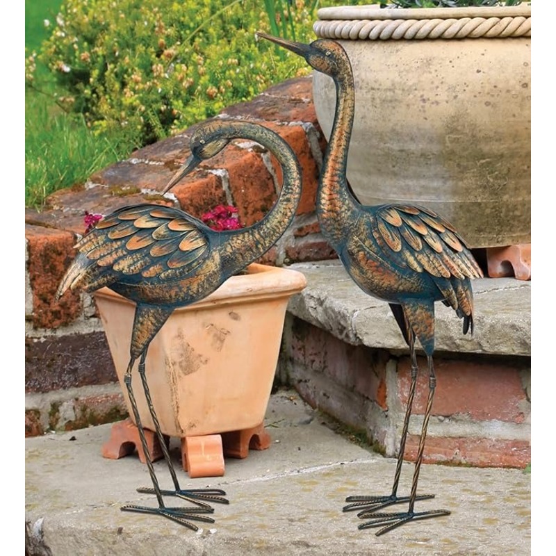 Regal Art & Gift , 21.5 in. Preening Crane Statue, Copper Patina 