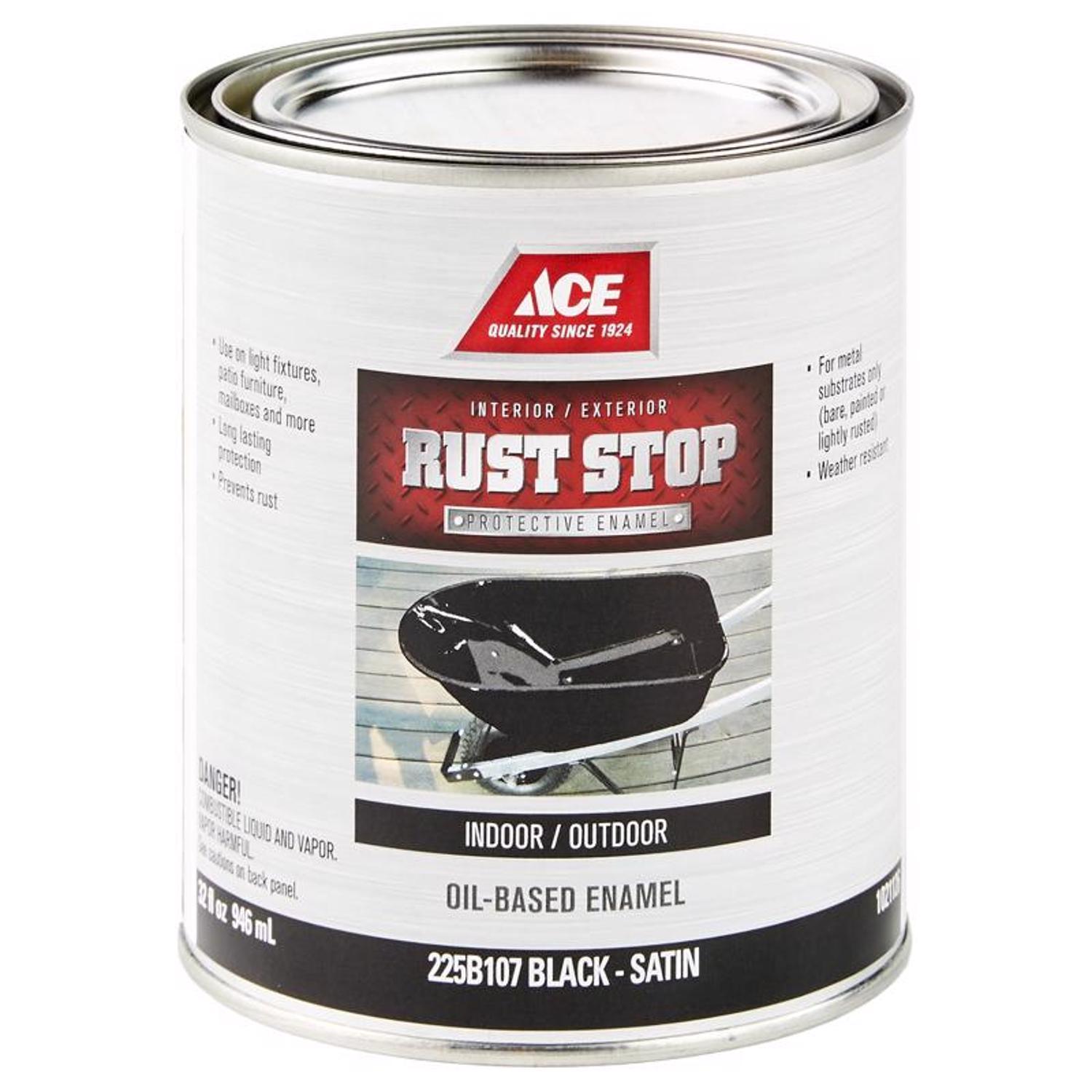 Ace Rust Stop Indoor / Outdoor Satin Black Oil-Based Enamel Rust Preventative Paint 1 qt