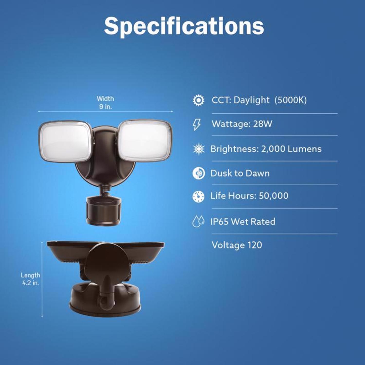 Feit LED Motion-Sensing Hardwired LED Bronze Security Floodlight