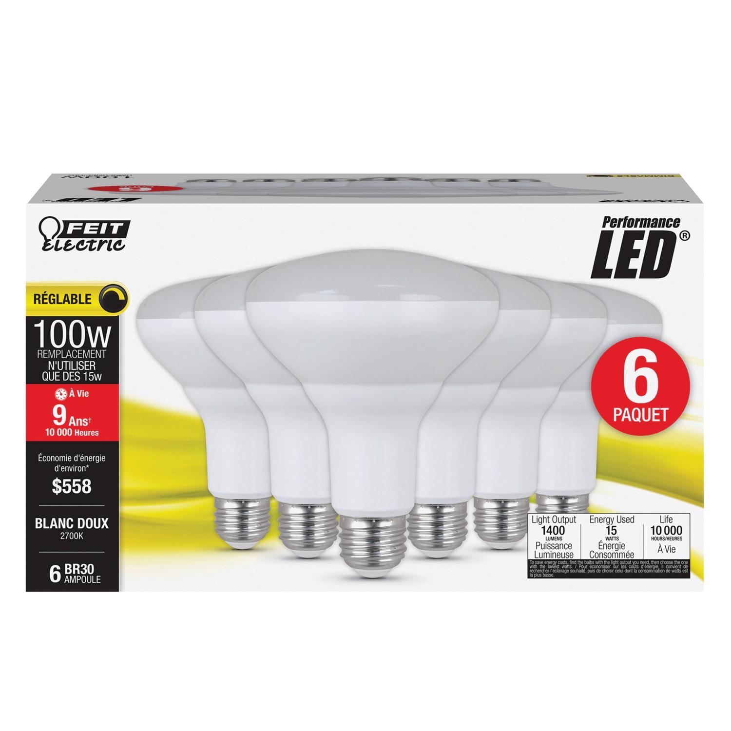 Feit BR30 E26 (Medium) LED Bulb Soft White 100 Watt Equivalence 6 Pack