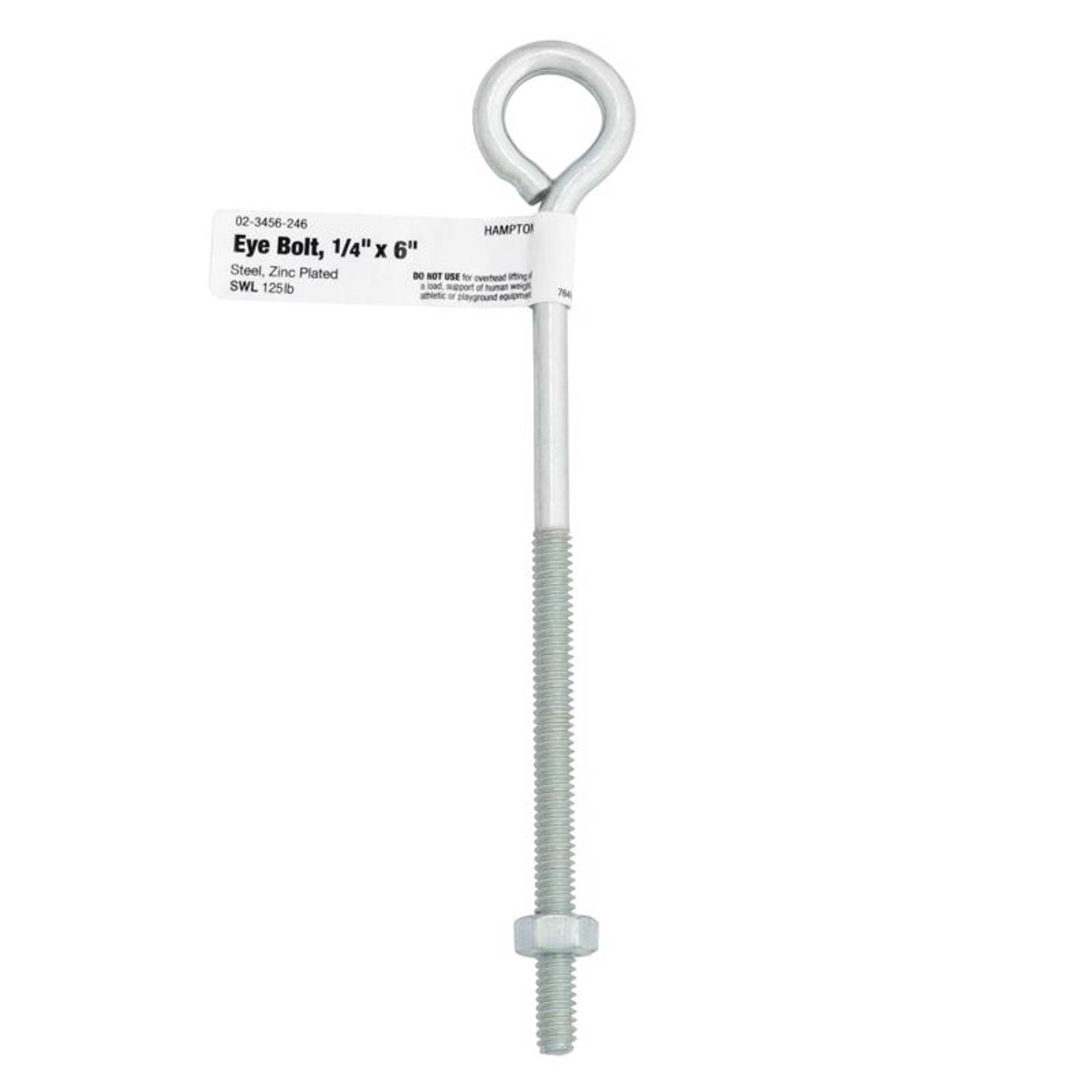 Hampton 1/4 in. X 6 in. L Zinc-Plated Steel Eyebolt Nut Included