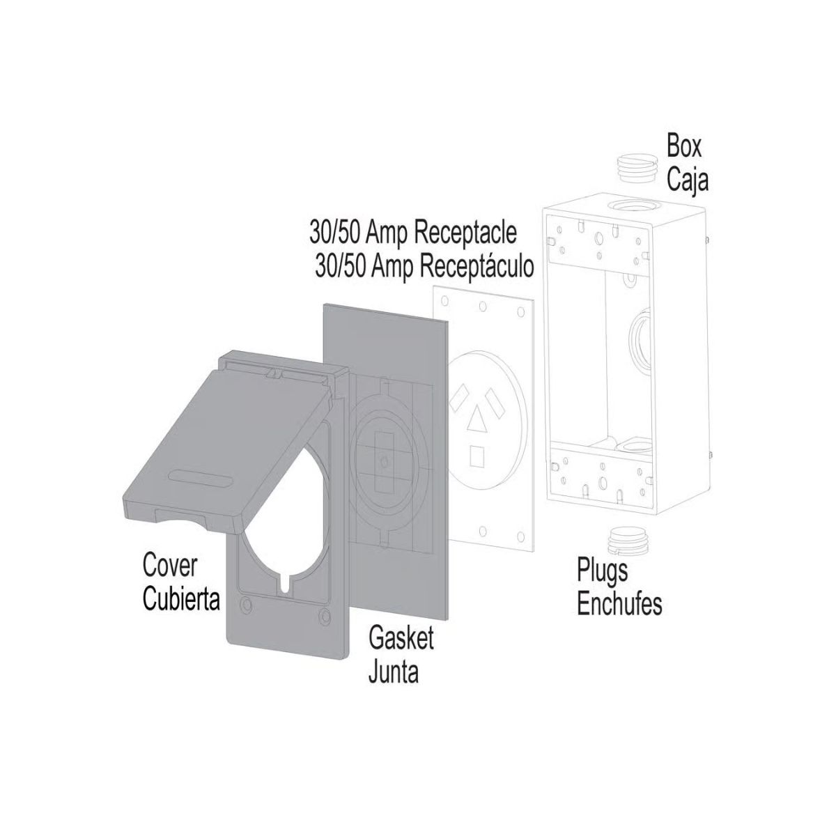 Sigma Engineered Solutions Rectangle Die-Cast Metal 1 gang 4.57 in. H x 2.83 in. W 30/50 Amp Recepta
