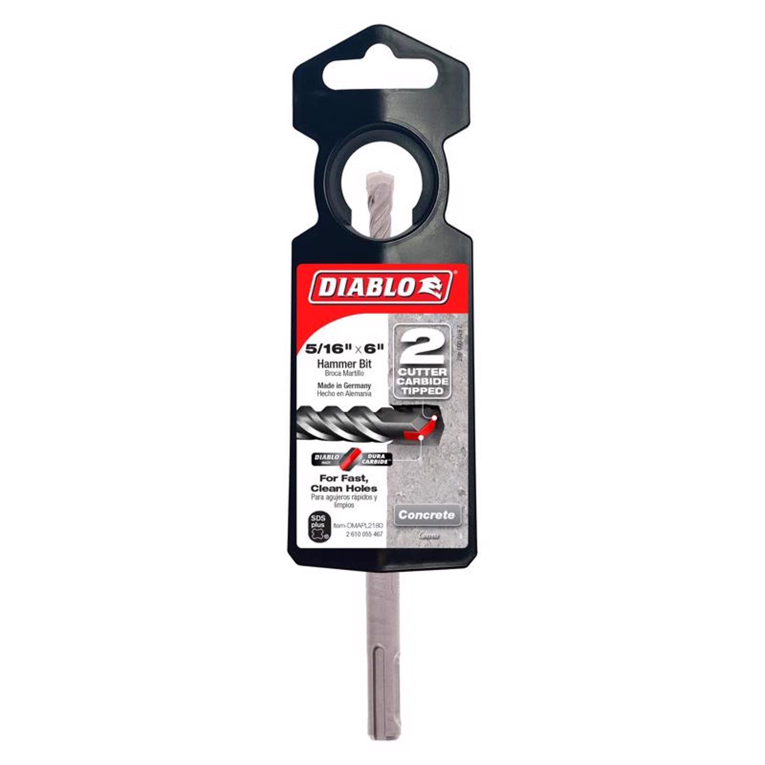 Diablo 5/16 in. X 6 in. L Carbide Tipped 2-Cutter Hammer Drill Bit SDS-Plus Shank 1 pk